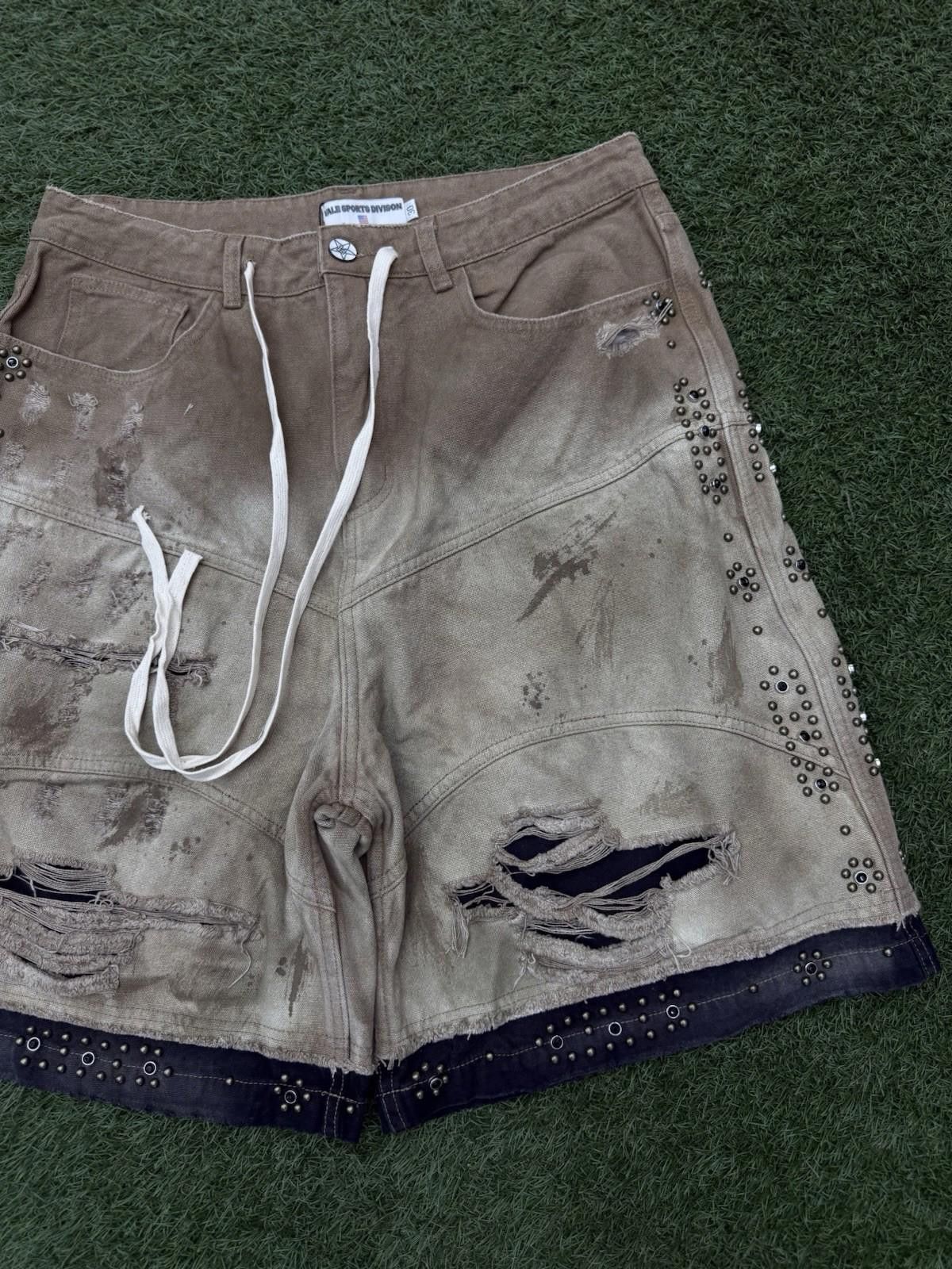 Vale Valley Denim Studded Shorts Size 30 (Brand New) Tan/Black Size US 30 / EU 46 - 2 Thumbnail