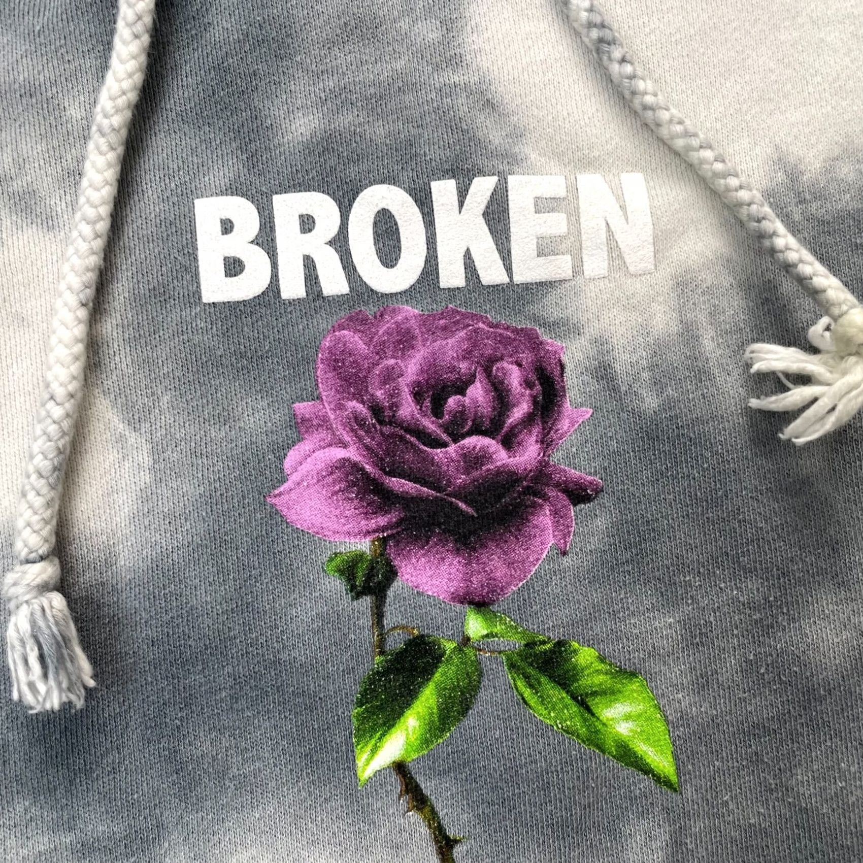 Vintage VINTAGE Mens Broken Promises Hoodie Small Gray Tie Dye Graphic Print Floral Fleece Lined Size US S / EU 44-46 / 1 - 3 Thumbnail