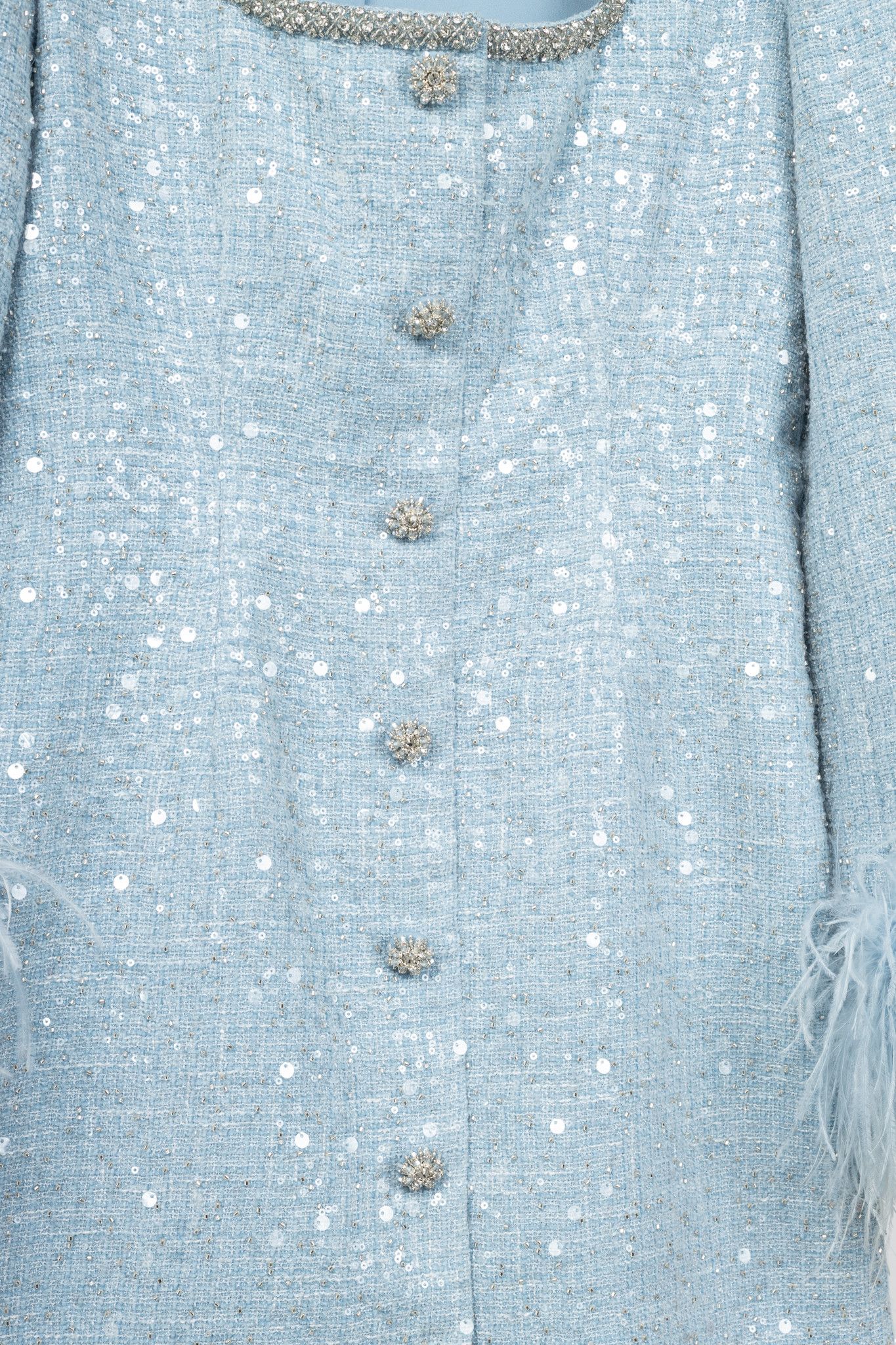 Self-Portrait Self-Portrait SS24 Blue Sequin Boucle Feather Mini Dress Size M / US 6-8 / IT 42-44 - 8 Thumbnail