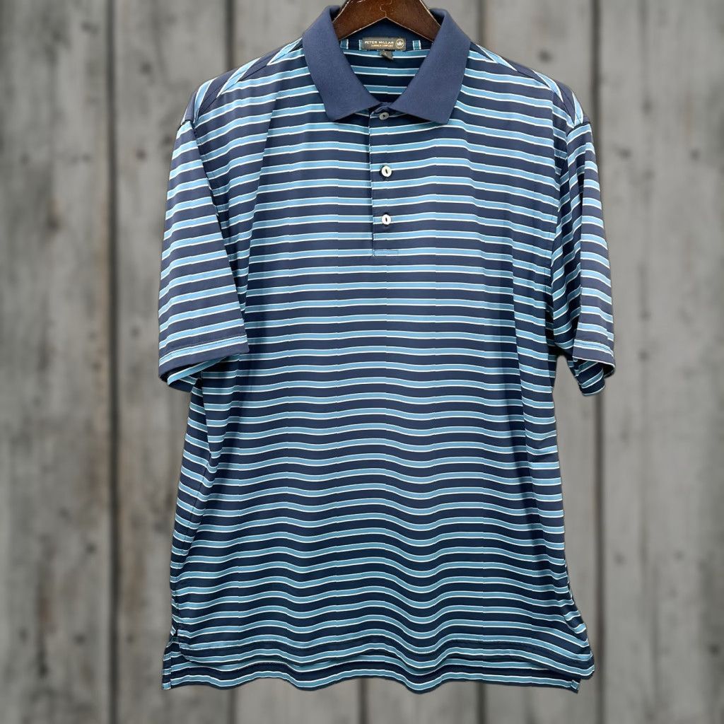 Peter Millar Peter Millar Summer Comfort Shirt Mens Large Blue Striped Polo Golf Preppy Dad Size US L / EU 52-54 / 3 - 1 Thumbnail