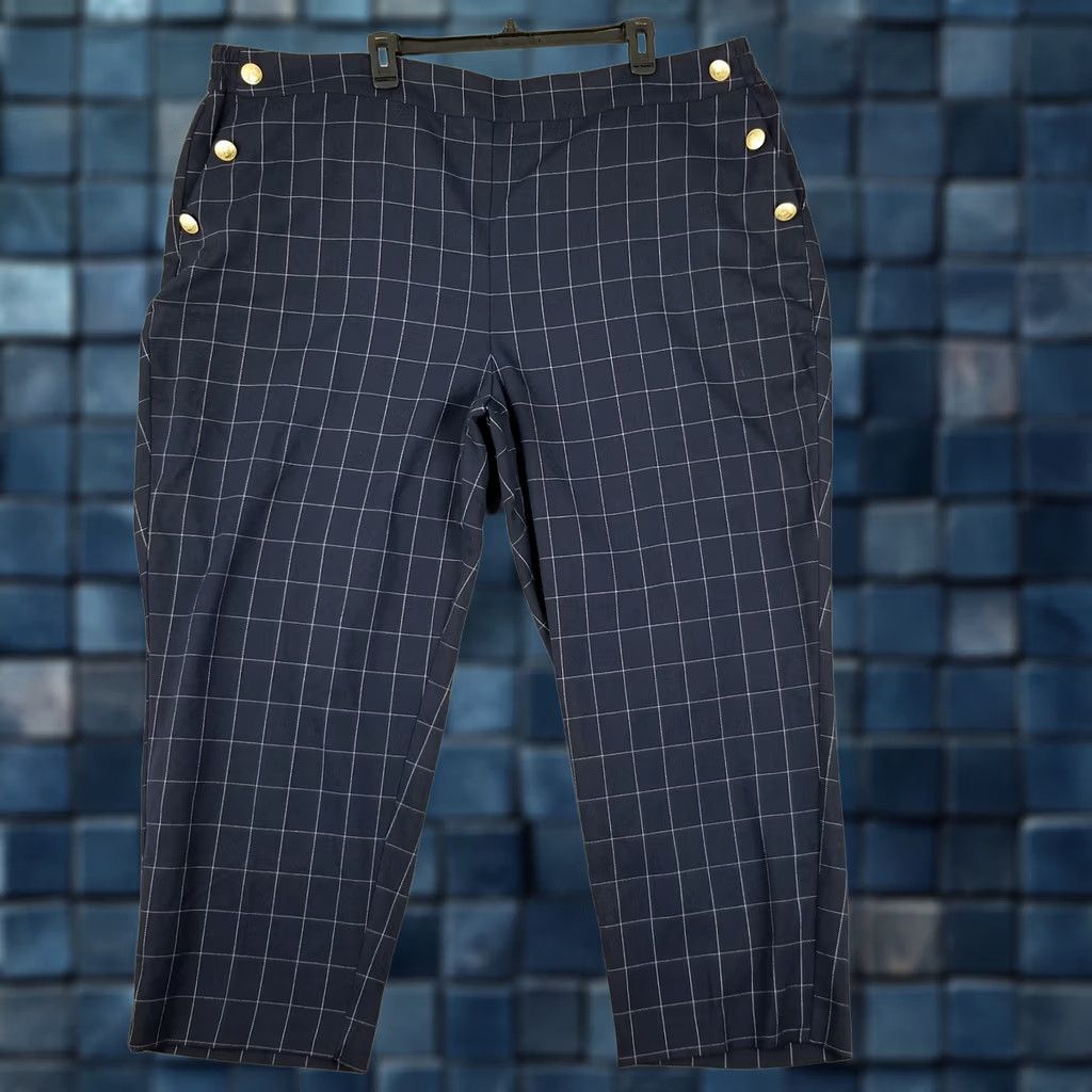 Vintage Lane Bryant Pants 26 Career Drape Relaxed Ankle Navy Blue Window Pane Trousers Size 26" / US 2 / IT 38 - 1 Thumbnail