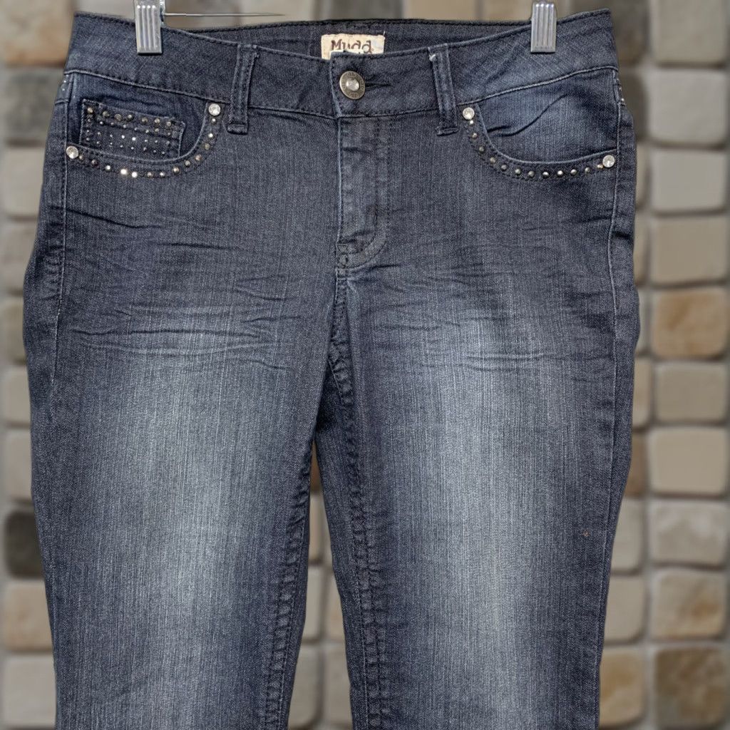 Denime Mudd Jeans Women's Bootcut 5-Pocket Blue Denim Decorative Buttons & Sequins Size 7 Size 28" / US 6 / IT 42 - 1 Thumbnail