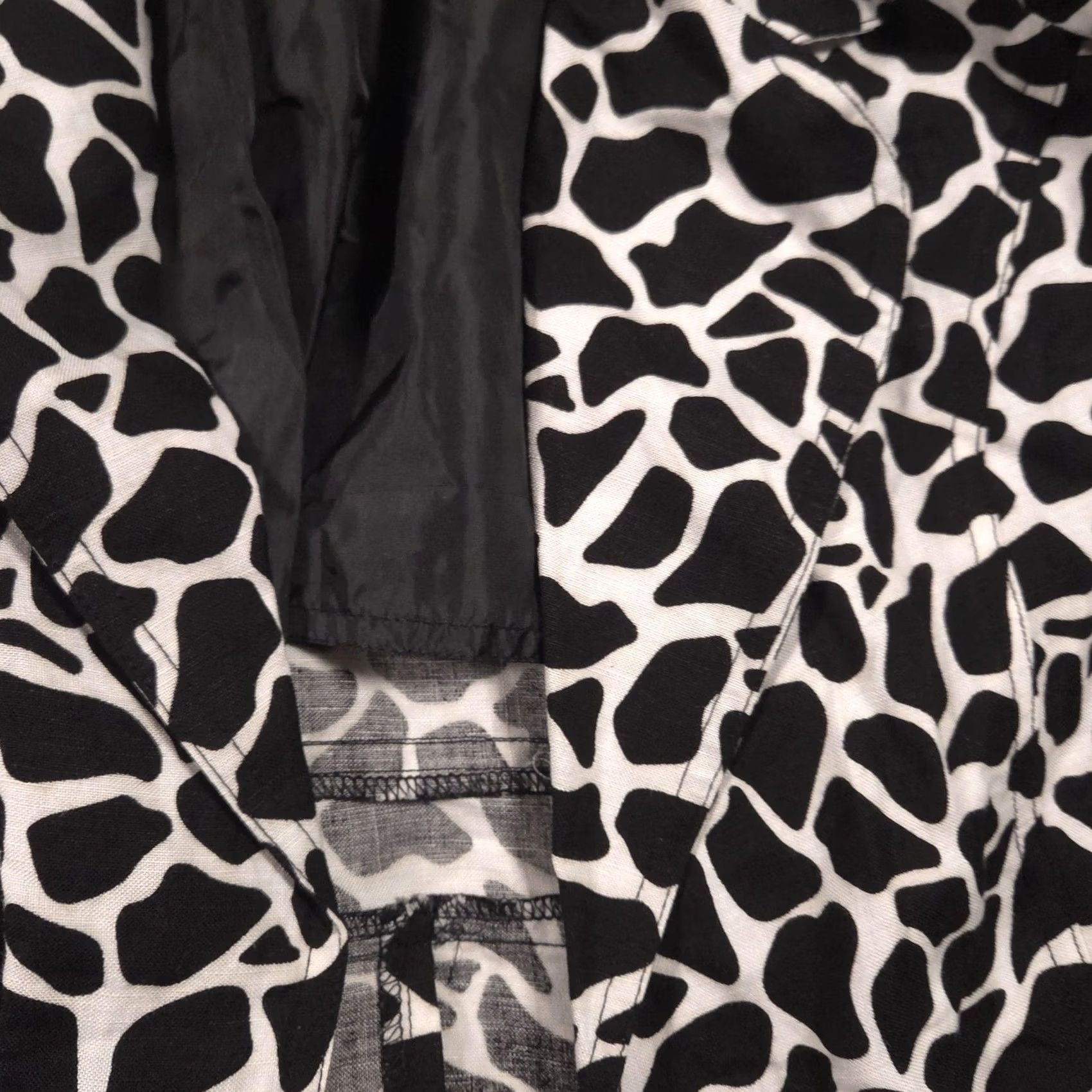 Vintage Larry Levine Blazer Womens XL Black White Animal Print Linen Short Sleeve Jacket Size 40" / US 18 - 5 Thumbnail