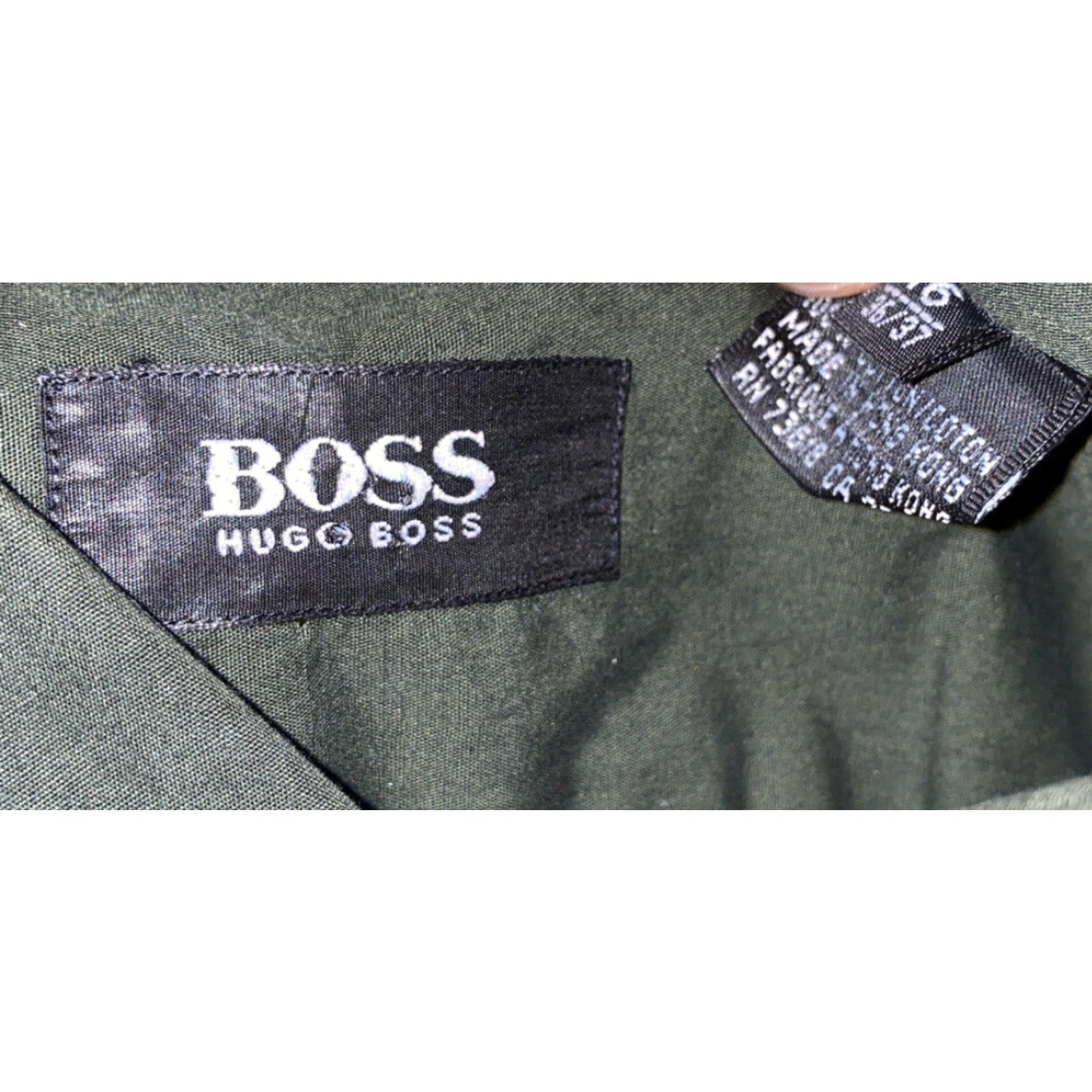 Hugo Boss VINTAGE HUGO BOSS Mens Dress Shirt Long Sleeve Button Front Size 16 Green Solid Men's Clothing Size 42R - 6 Thumbnail
