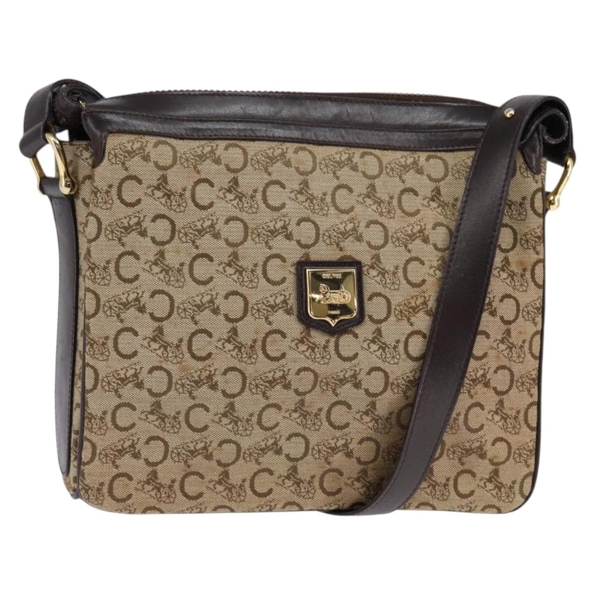 CELINE C Sulky Shoulder Bag Canvas Brown Gold
