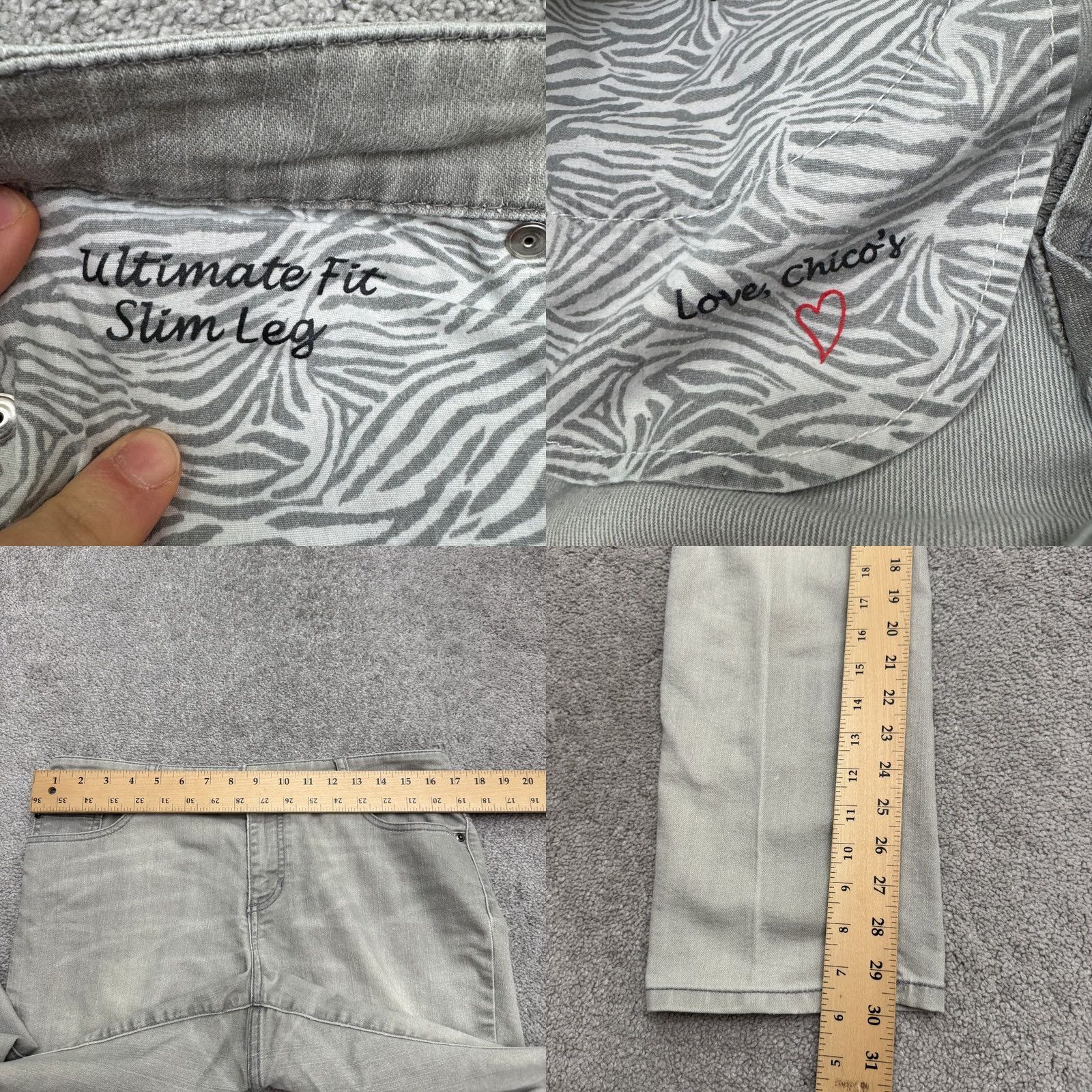 Vintage Chico's Platinum Jeans Womens 1.5 Gray Charcoal Wash Slim Leg Size 24" / US 00 / IT 34 - 9 Thumbnail