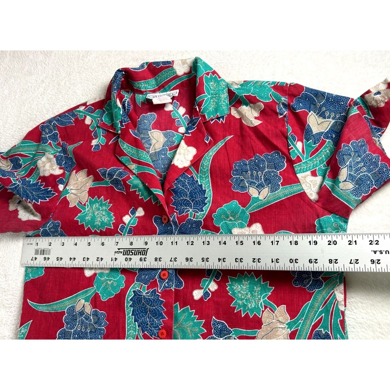 Vintage Vintage Oak Hill Womens Red Floral Batik Short-Sleeve Button-Up Blouse Large Size L / US 10 / IT 46 - 7 Thumbnail