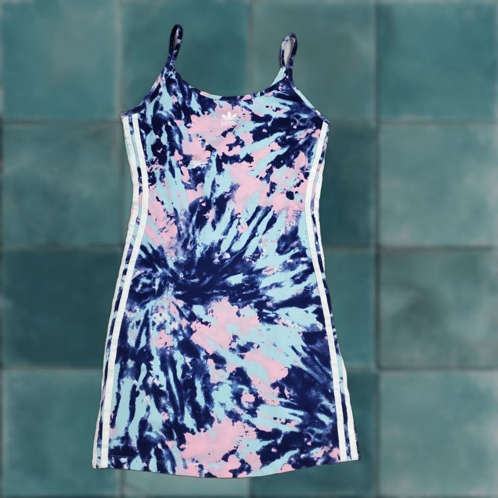 Adidas Adidas Originals Tank Dress Women's M Blue Pink Tie Dye Bodycon Stretch Active Tank Dress Size M / US 6-8 / IT 42-44 - 1 Thumbnail
