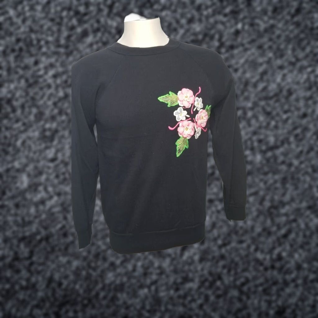 Vintage VINTAGE Pannill Floral Sweatshirt Mens M Crewneck Black Puff Paint Cotton Blend Embellished 90s Aztec Southwestern Size US M / EU 48-50 / 2 - 1 Thumbnail