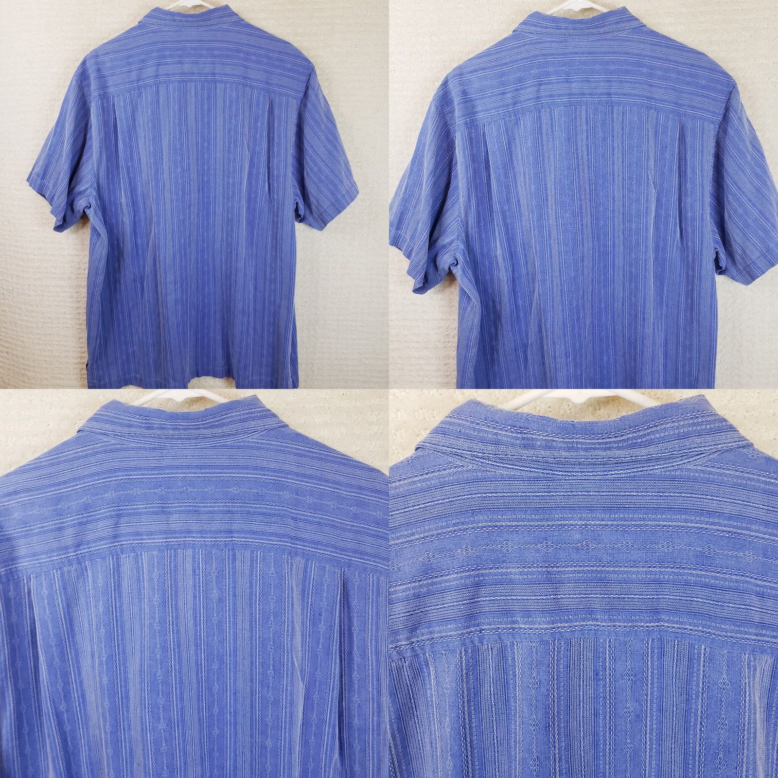 Tommy Bahama Tommy Bahama XL Blue Silk Denim Look Button-Up Shirt Striped Short Sleeve Embroidered Pocket Vintage Not Required Mens Casual Beach Coastal 90s Theme Size US XL / EU 56 / 4 - 8 Thumbnail