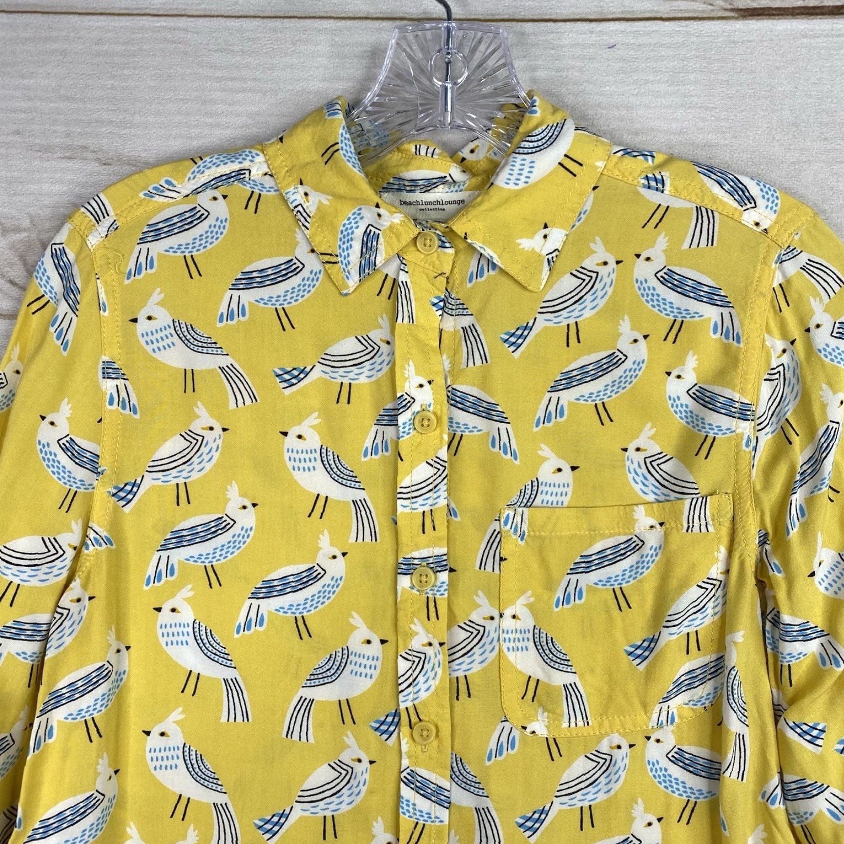 Vintage Beach Lunch Lounge Button-Up Top Womens XS Yellow Bird Long Sleeve Rayon Faded? No Size XS / US 0-2 / IT 36-38 - 2 Thumbnail