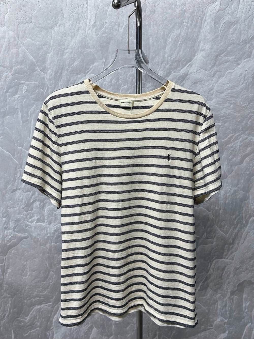 Saint Laurent Paris Saint Laurent Striped Embroidered Logo T-Shirt Size XXL Size US XXL / EU 58 / 5 - 1 Thumbnail