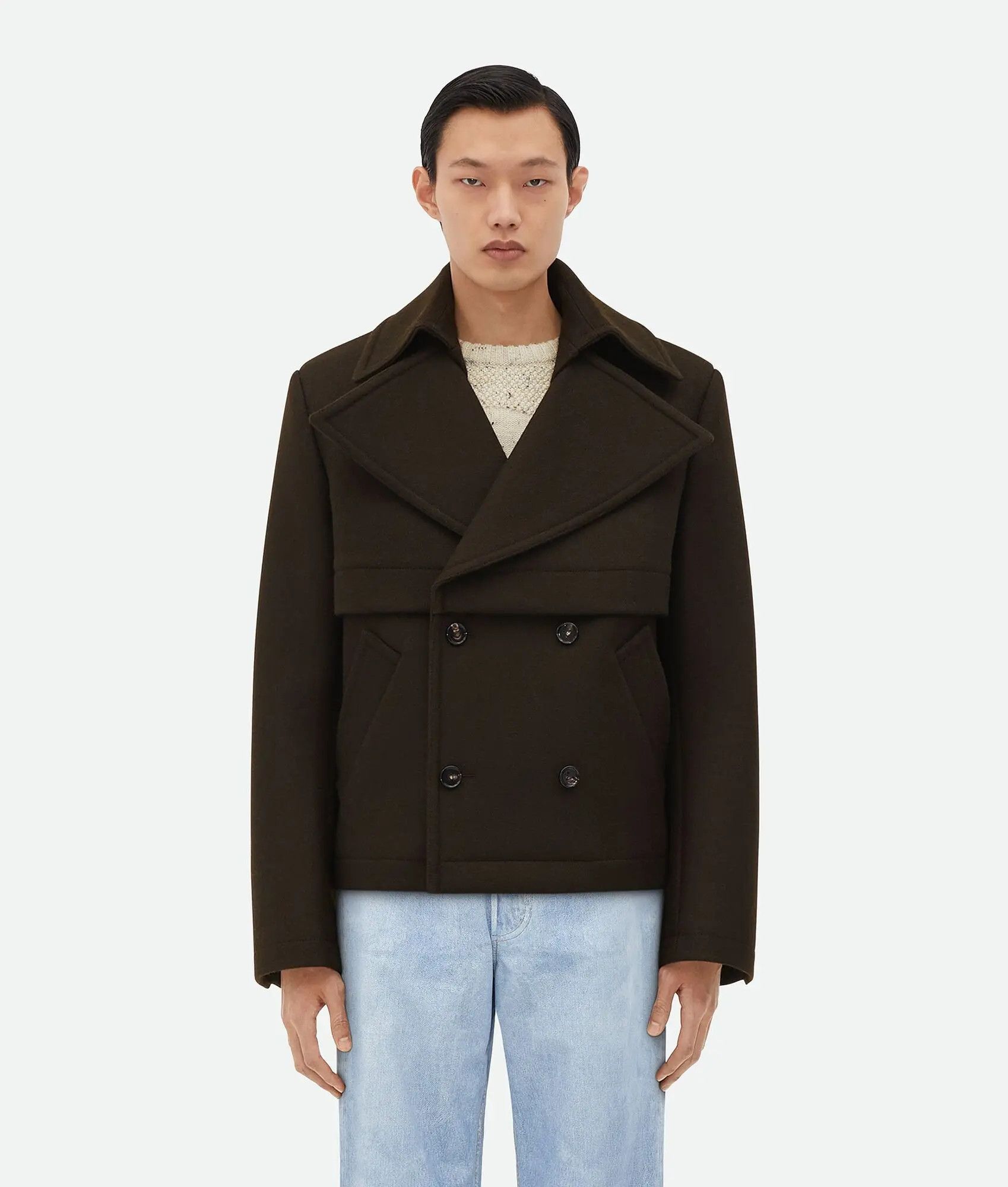 Bottega Veneta o1lf3ng11025 Felted Wool Short Coat in Dark Brown Size US S / EU 44-46 / 1 - 1 Thumbnail