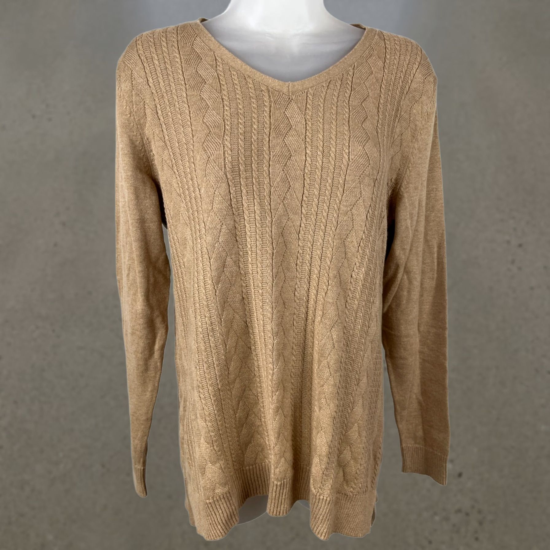 Talbots Talbots Womens Size Small Tan Cable Knit Pullover Sweater 100% Cotton V-Neck - Casual Shirt? Size S / US 4 / IT 40 - 1 Thumbnail