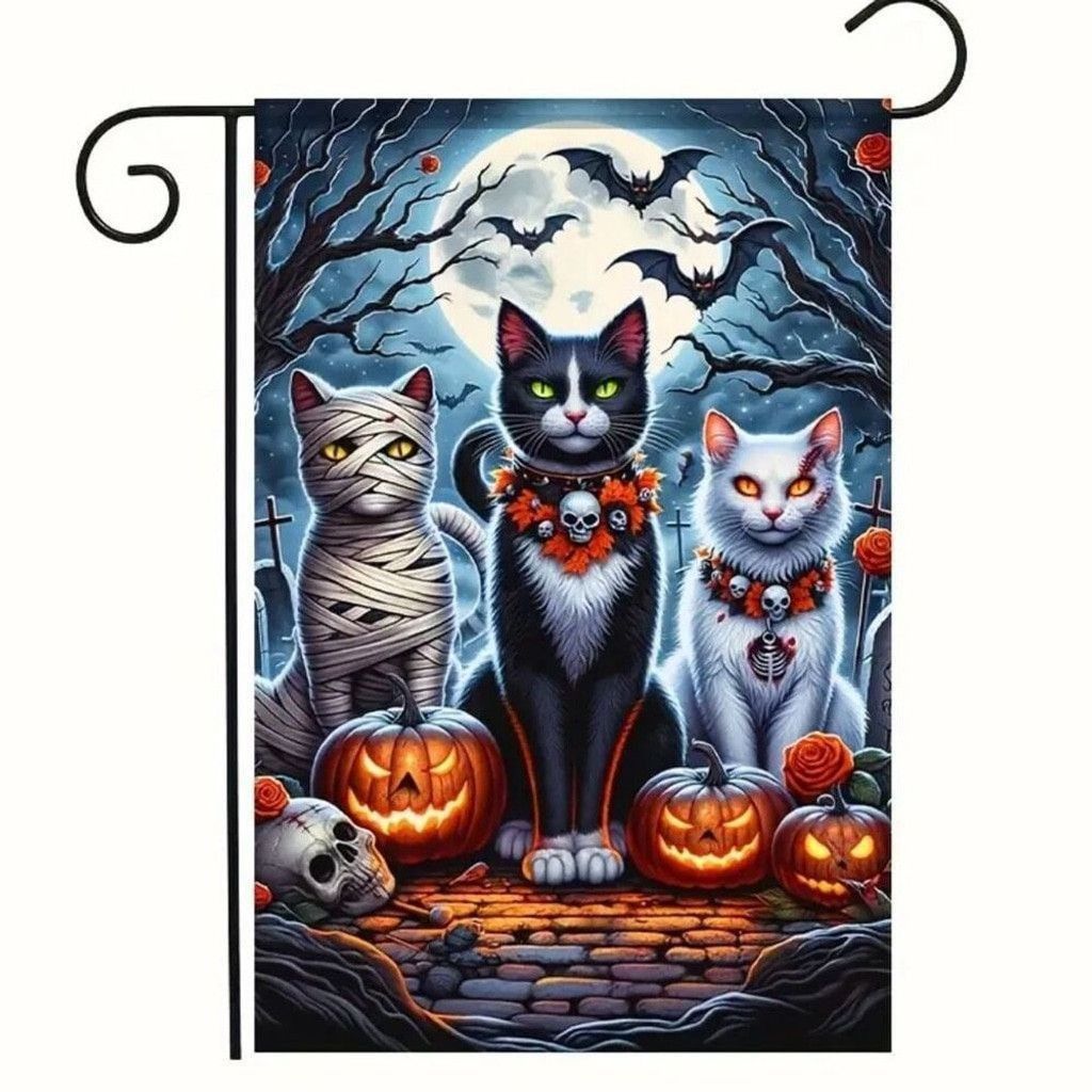 Other Halloween Double Sided Garden Flag 12x18 Inch Cats Pumpkins Size ONE SIZE - 5 Thumbnail