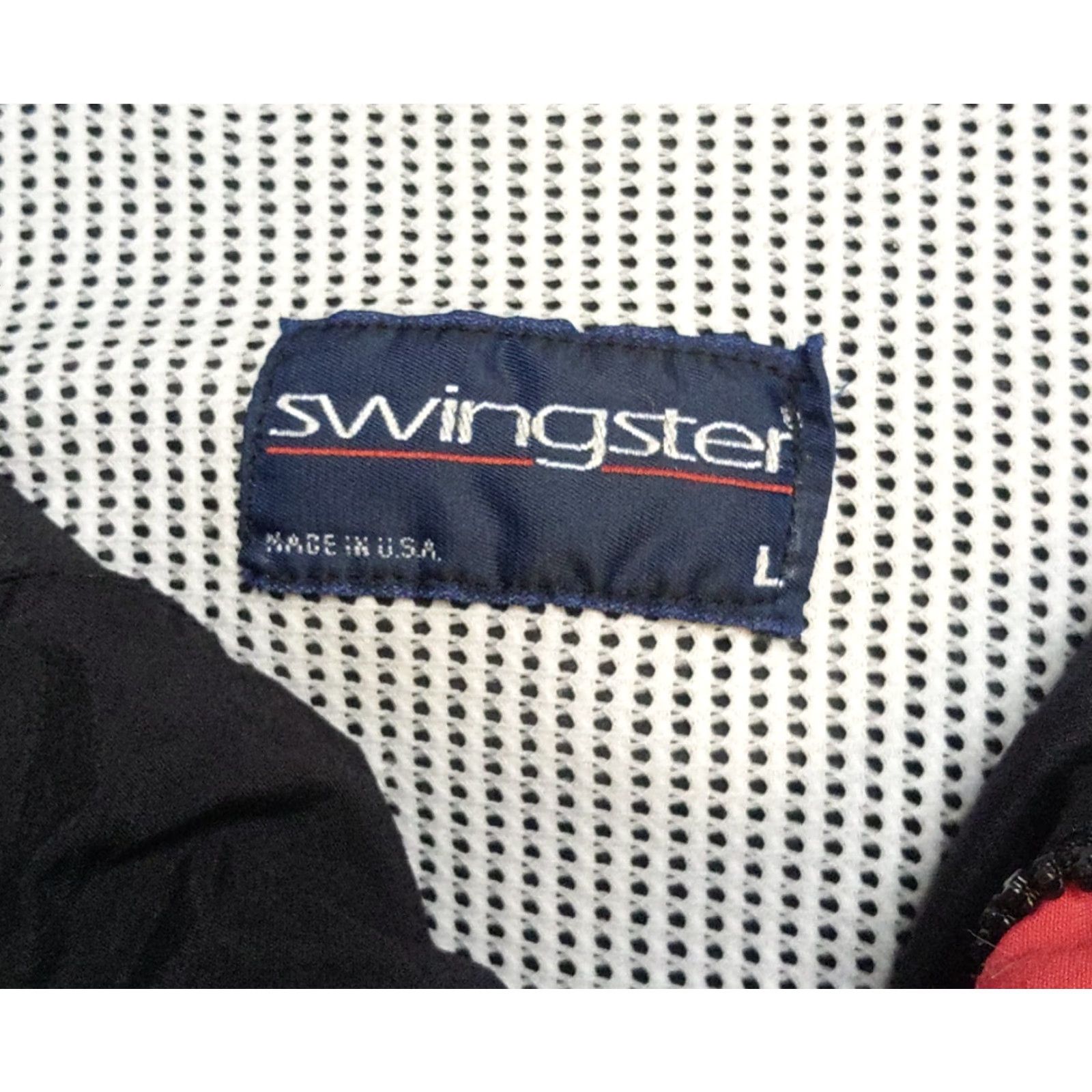 Vintage Swingster Jacket Mens L Black Red Trim Windbreaker Full Zip Snaps Vintage 90s USA Football Baseball Hockey Racing Walking Casual Workwear 46 in Chest Size US L / EU 52-54 / 3 - 5 Thumbnail