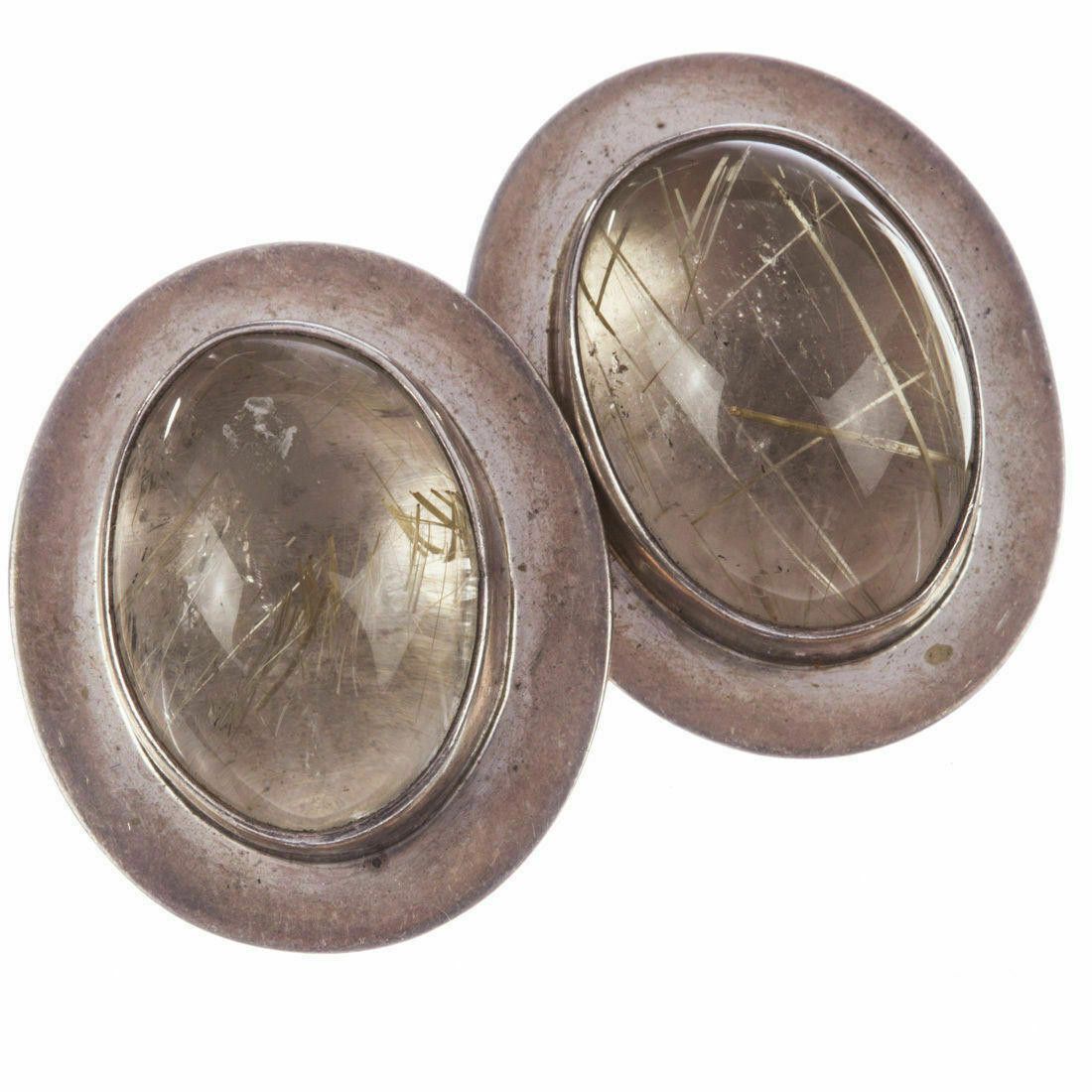 Designer Sterling Silver Rutilated Quartz Cabochon Earrings Size ONE SIZE - 1 Thumbnail