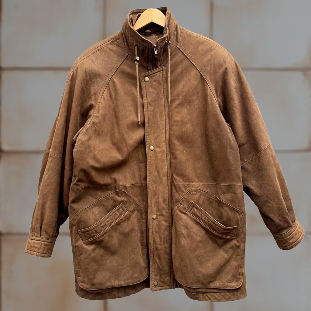 Vintage VINTAGE Adventure Bound Brown Leather Jacket Parka Mens S 90s Brown Nylon Lining Size US S / EU 44-46 / 1 - 1 Thumbnail