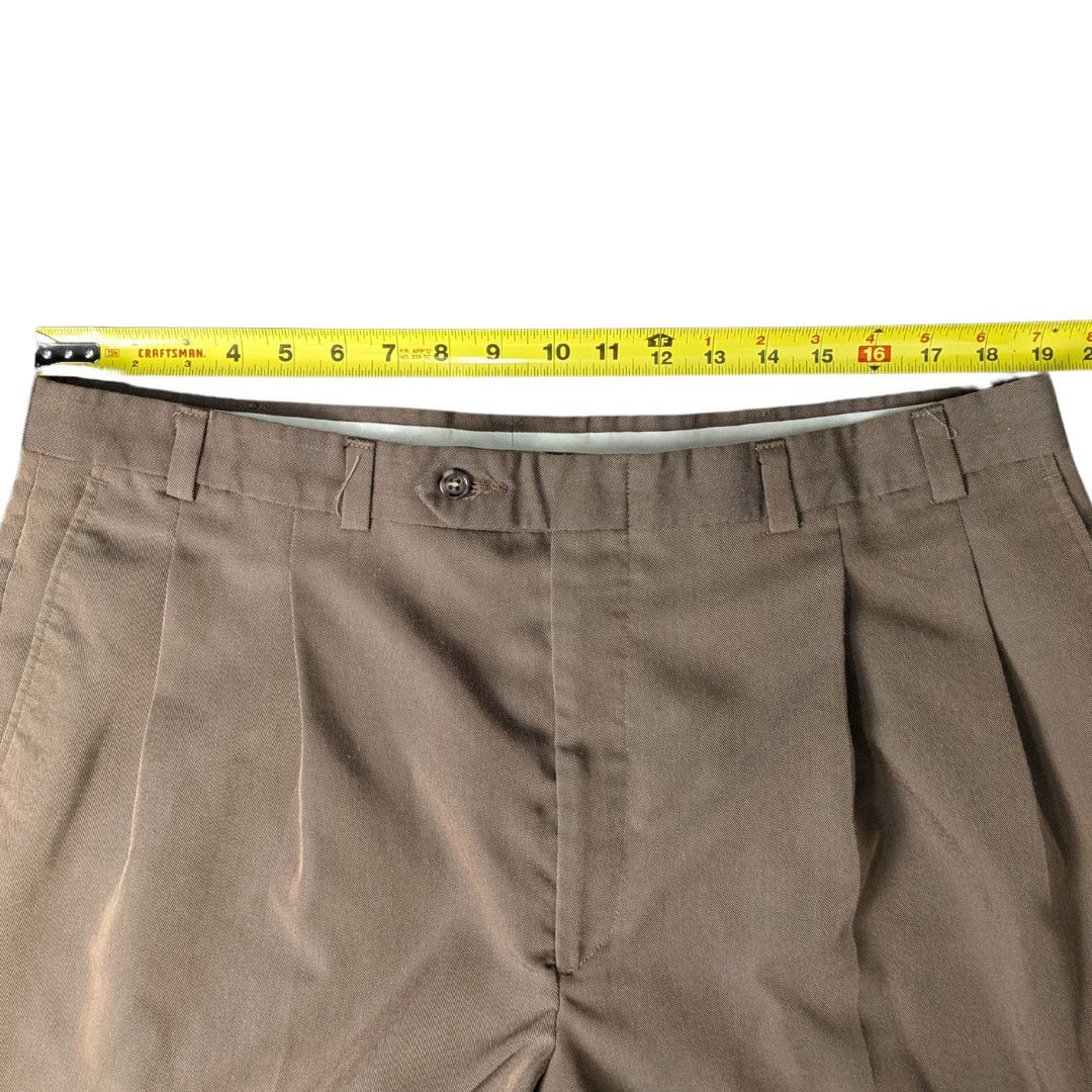 Stafford Stafford Brown Cuffed Pleated Pants w/ Offset Buttonhole Size US 40 / EU 56 - 4 Thumbnail
