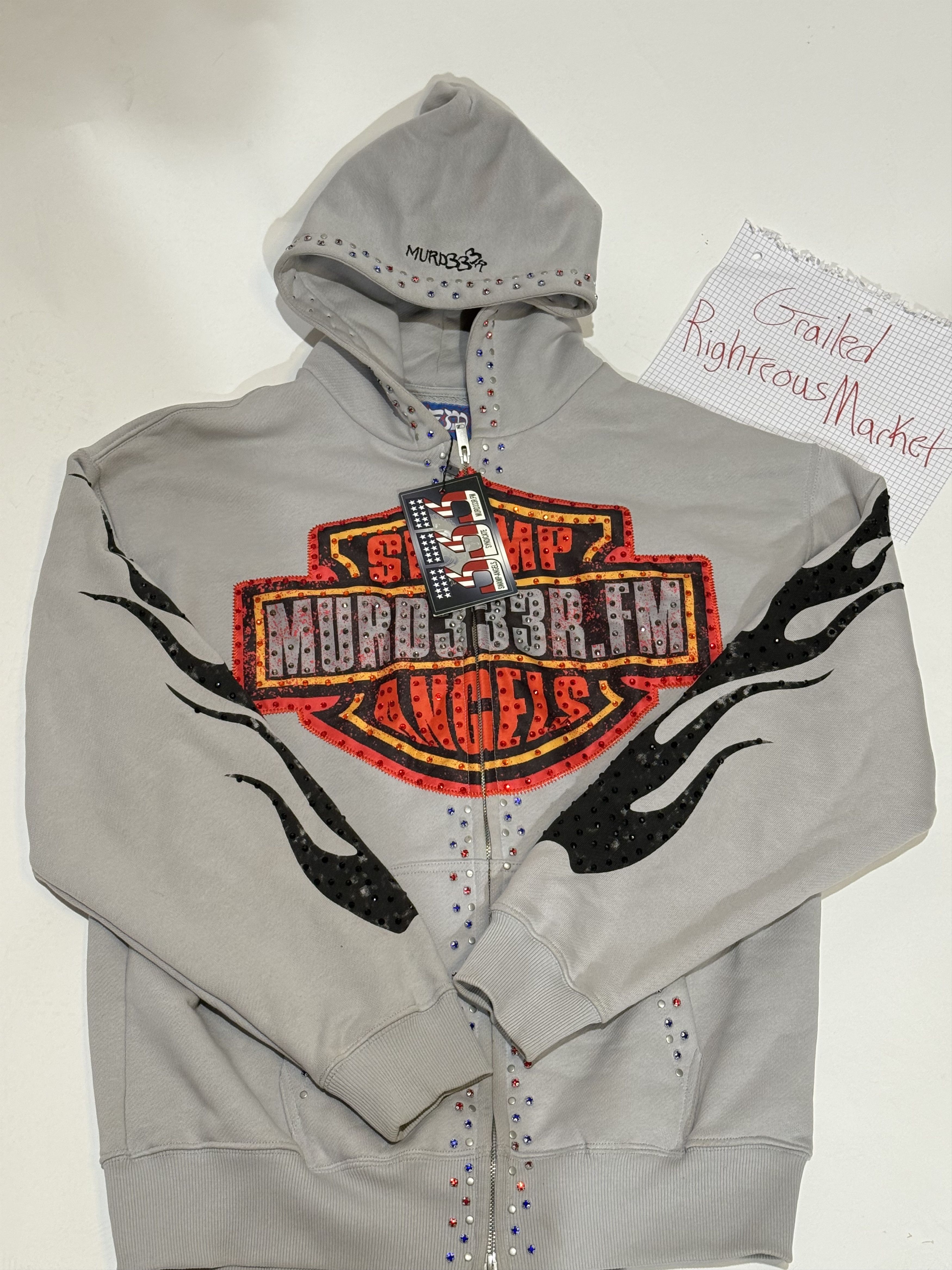 murd333r.fm Murd333r.fm Grey Rhinestone Hoodie Size US L / EU 52-54 / 3 - 1 Thumbnail