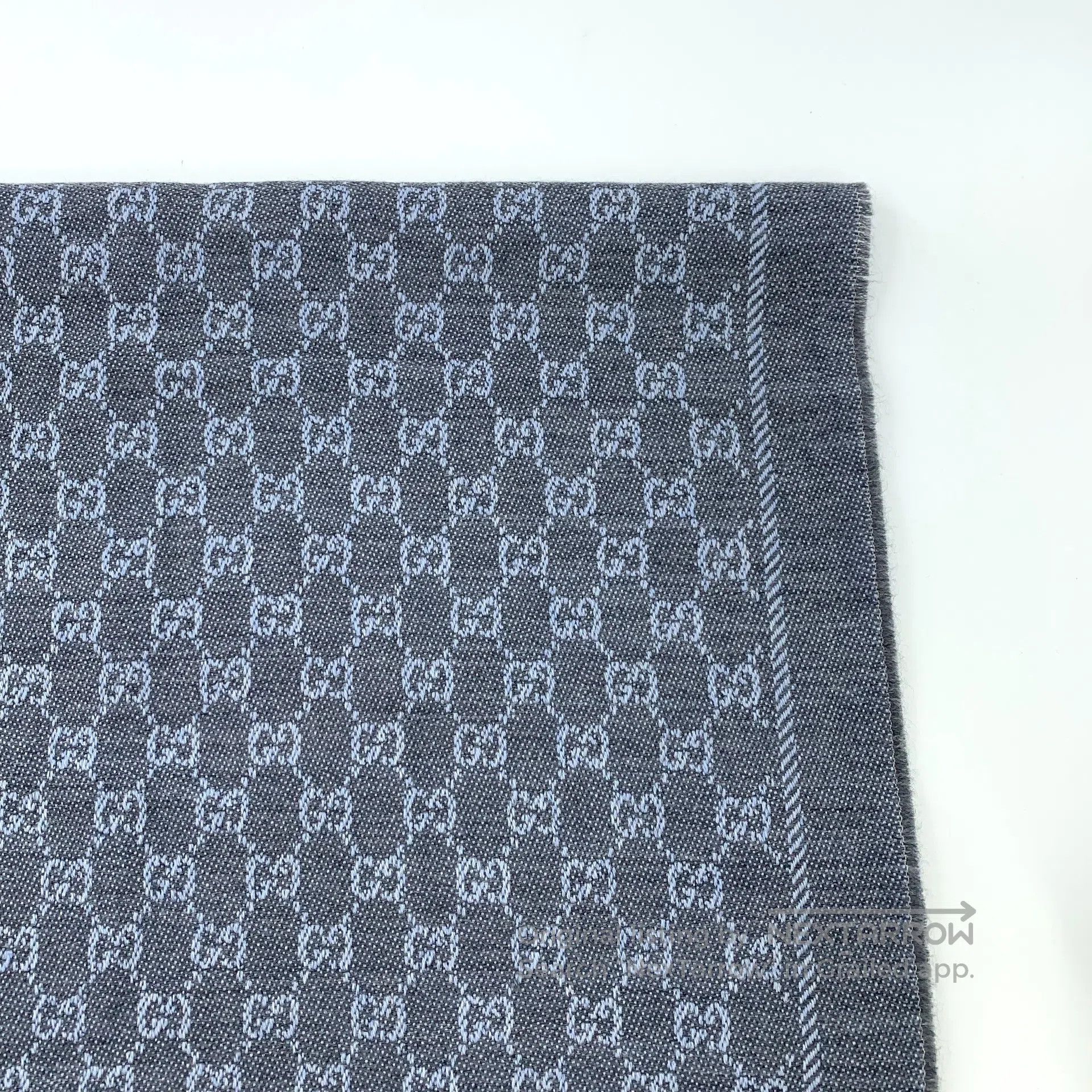 Gucci Guicci Blue-Gray Logo Jacquard Full Print Fringe Scarf| Size ONE SIZE - 3 Thumbnail