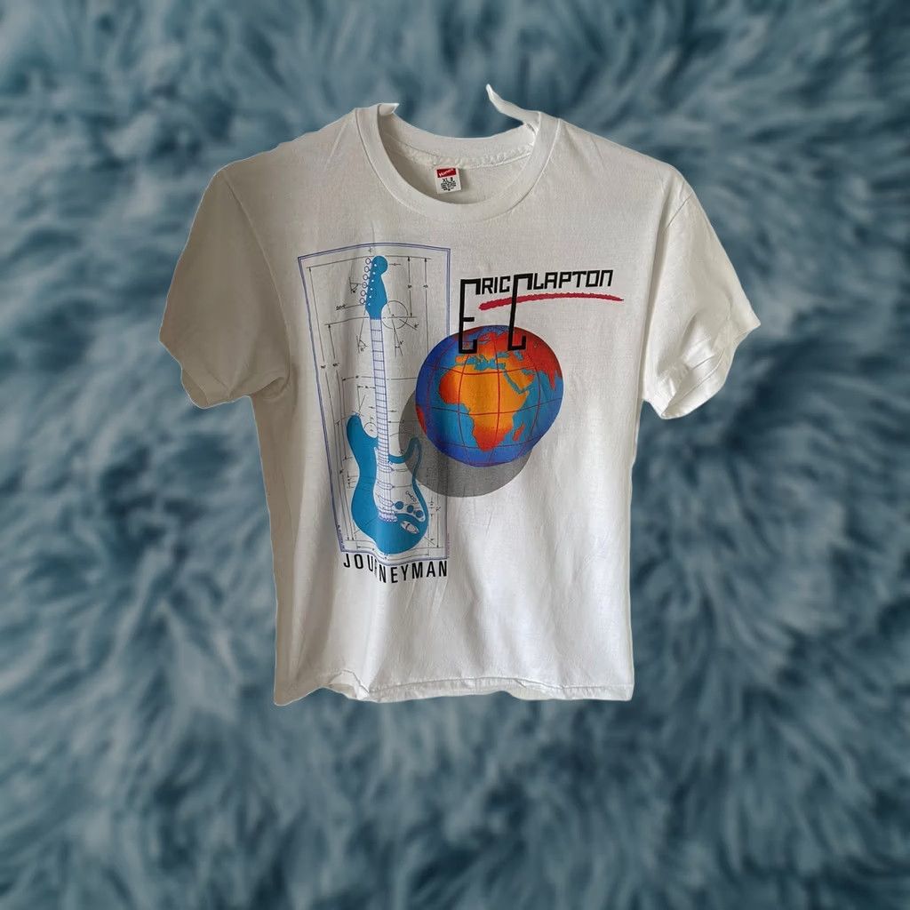 Hanes VINTAGE Eric Clapton Journeyman World Tour Rock T Shirt XL White Hanes 1990s Unisex Adult Graphic Tee Short Sleeve Size US XL / EU 56 / 4 - 1 Thumbnail