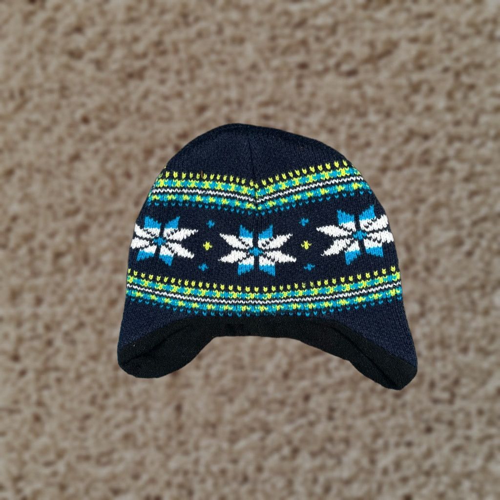 Vintage Bioworld Beanie Adult One Size Blue Knit Polyester Fair Isle Ear Flaps Ski Hat/Cap Mens Size ONE SIZE - 1 Thumbnail