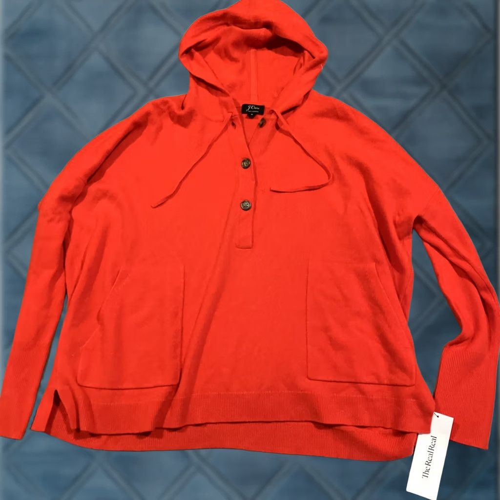 J.Crew VINTAGE J.CREW Everyday 100% Cashmere Pocket Hoodie Sweater Style J6633 Medium Red Womens Size M / US 6-8 / IT 42-44 - 1 Thumbnail
