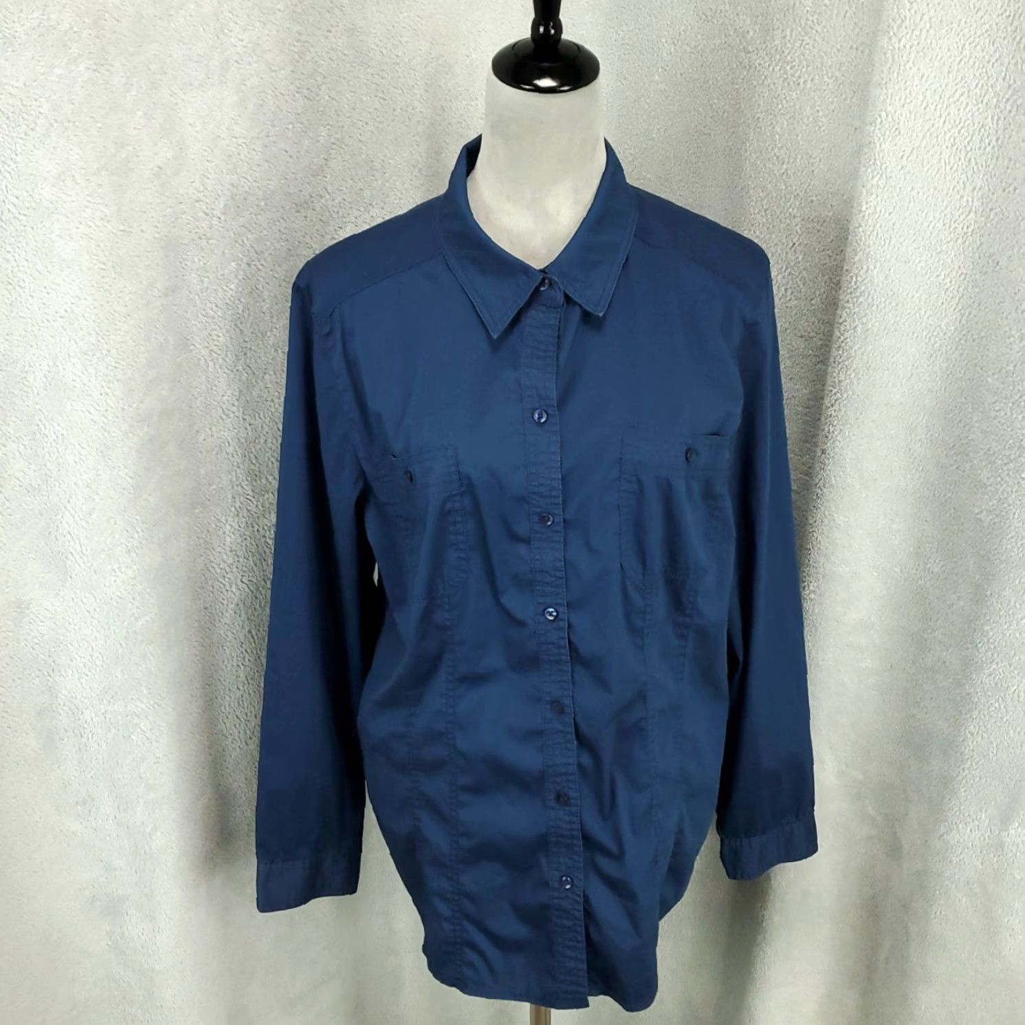 Vintage Chicos Blouse Womens L Blue Button Up Long Sleeve Collared 2 Chicos Size L / US 10 / IT 46 - 2 Thumbnail