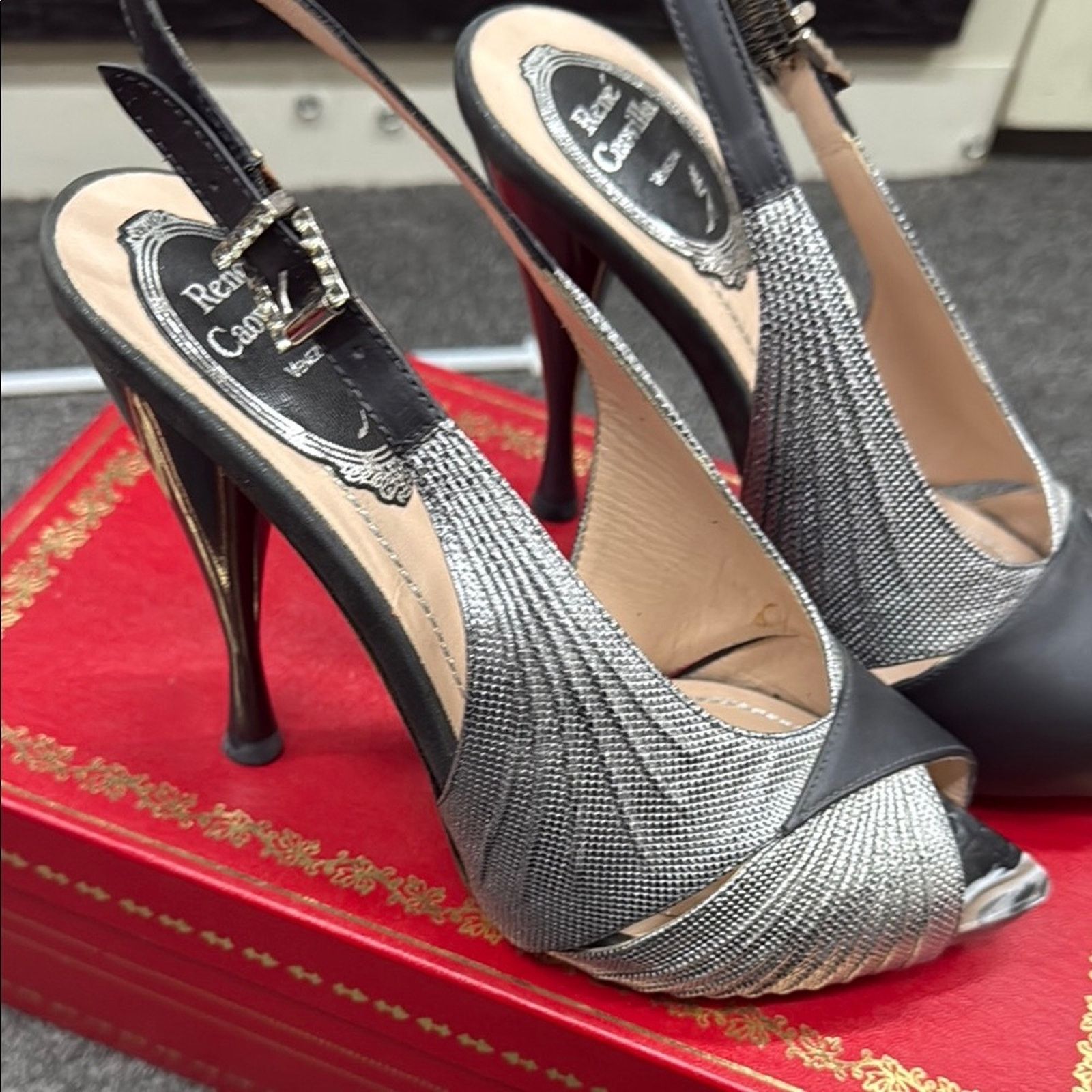 Rene Caovilla NWT Rene Caovilla Black Silver Slingback Heels Size 36 US 6 Size US 6 / IT 36 - 4 Thumbnail