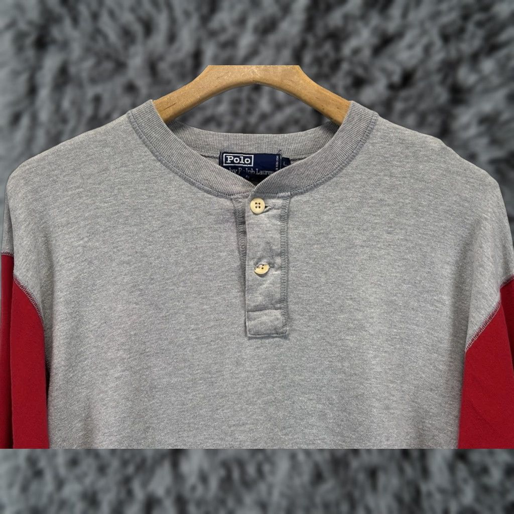 Polo Ralph Lauren VINTAGE Polo Ralph Lauren Henley Shirt Large Men’s Gray Raglan Sleeves 90s Mens Size US L / EU 52-54 / 3 - 1 Thumbnail