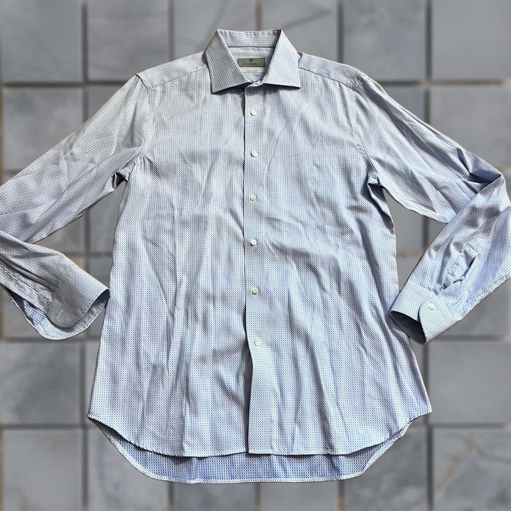 Canali VINTAGE Canali Impeccable Shirt Mens 42 - 16.5 Geometric Blue Button Down Dress Business Mens Size 46R - 1 Thumbnail