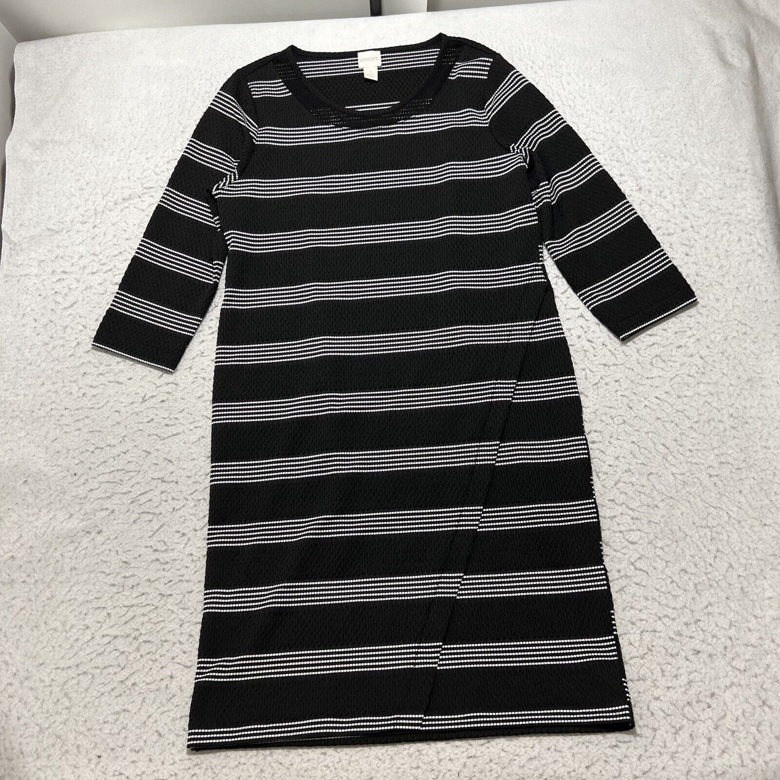 Chicos Chico's Black & White 3/4 Sleeve Shift Wrap Dress Size M / US 6-8 / IT 42-44 - 1 Thumbnail