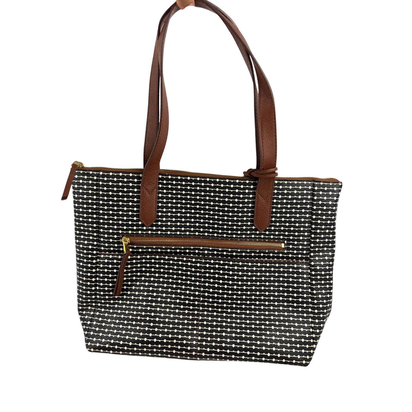 Fossil Fossil Rachel Leather Black Striped Tote Purse Classic Size ONE SIZE - 1 Thumbnail