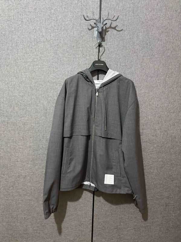 Thom Browne Thom Browne Gray Polyester Logo Hooded Jacket 0089 Size US L / EU 52-54 / 3 - 1 Thumbnail