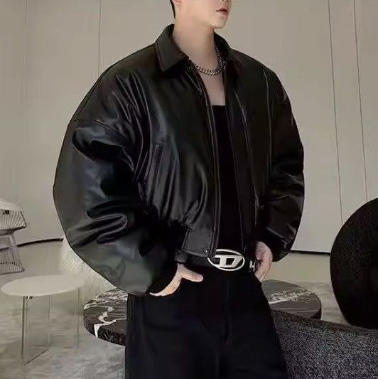 Japanese Brand CROPPED Vegan Leather Bomber Jacket - Boxy Streetwear Puffer Size US L / EU 52-54 / 3 - 3 Thumbnail
