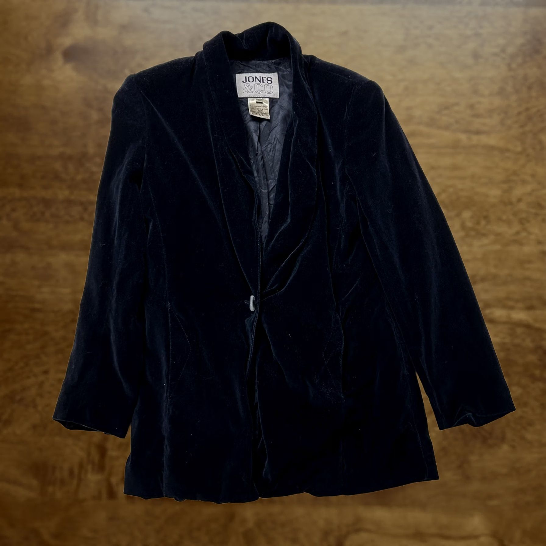 CO JONES & CO Blazer Jacket Womens Medium Black Velvet Tuxedo Shawl Collar Lined Size M / US 6-8 / IT 42-44 - 1 Thumbnail