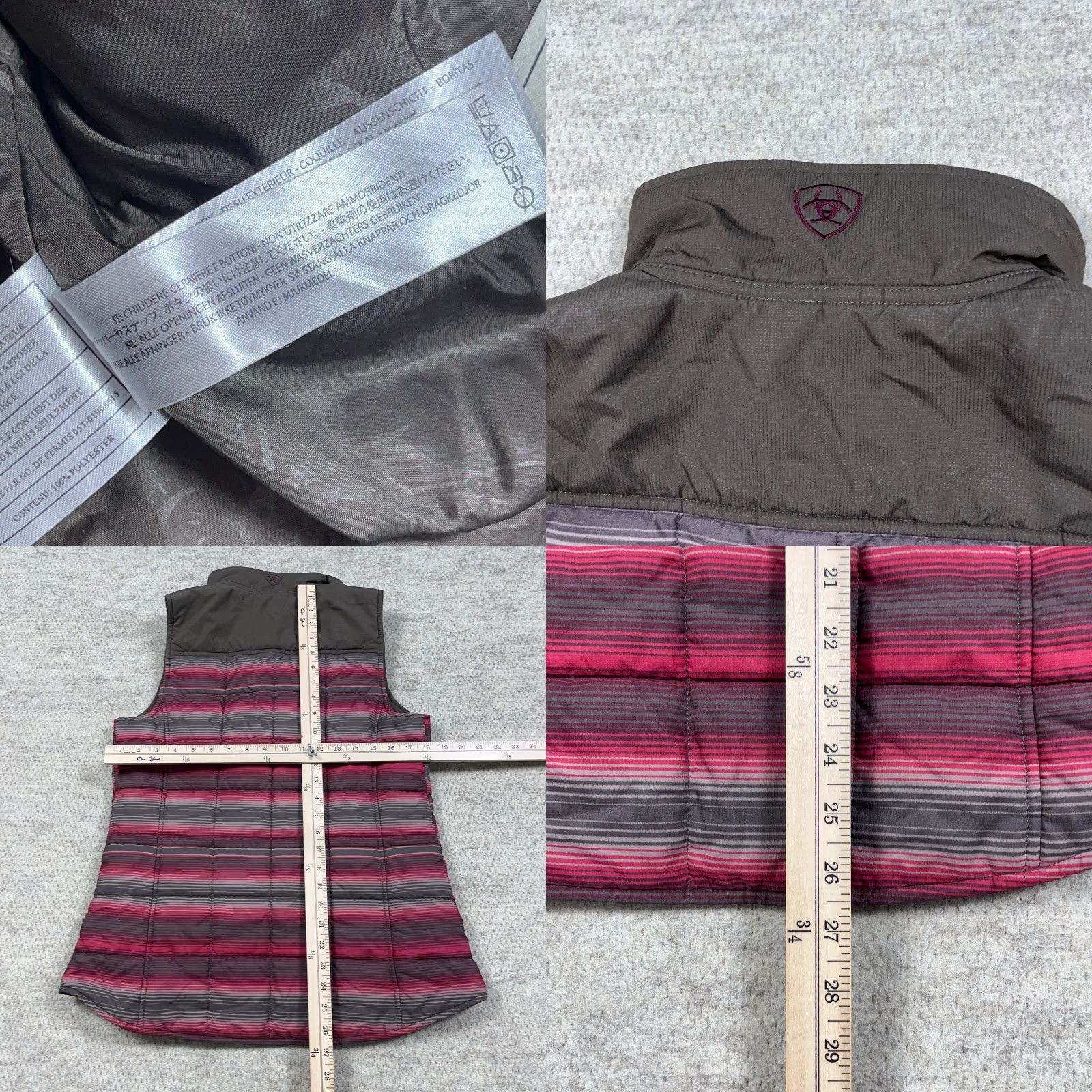 Ariat Ariat Puffer Vest Women M Pink Striped Western Aztec Jacket Vest Style, Zip, Quilted, Logo, Mid-Length, Sleeveless, Polyester Size M / US 6-8 / IT 42-44 - 8 Thumbnail