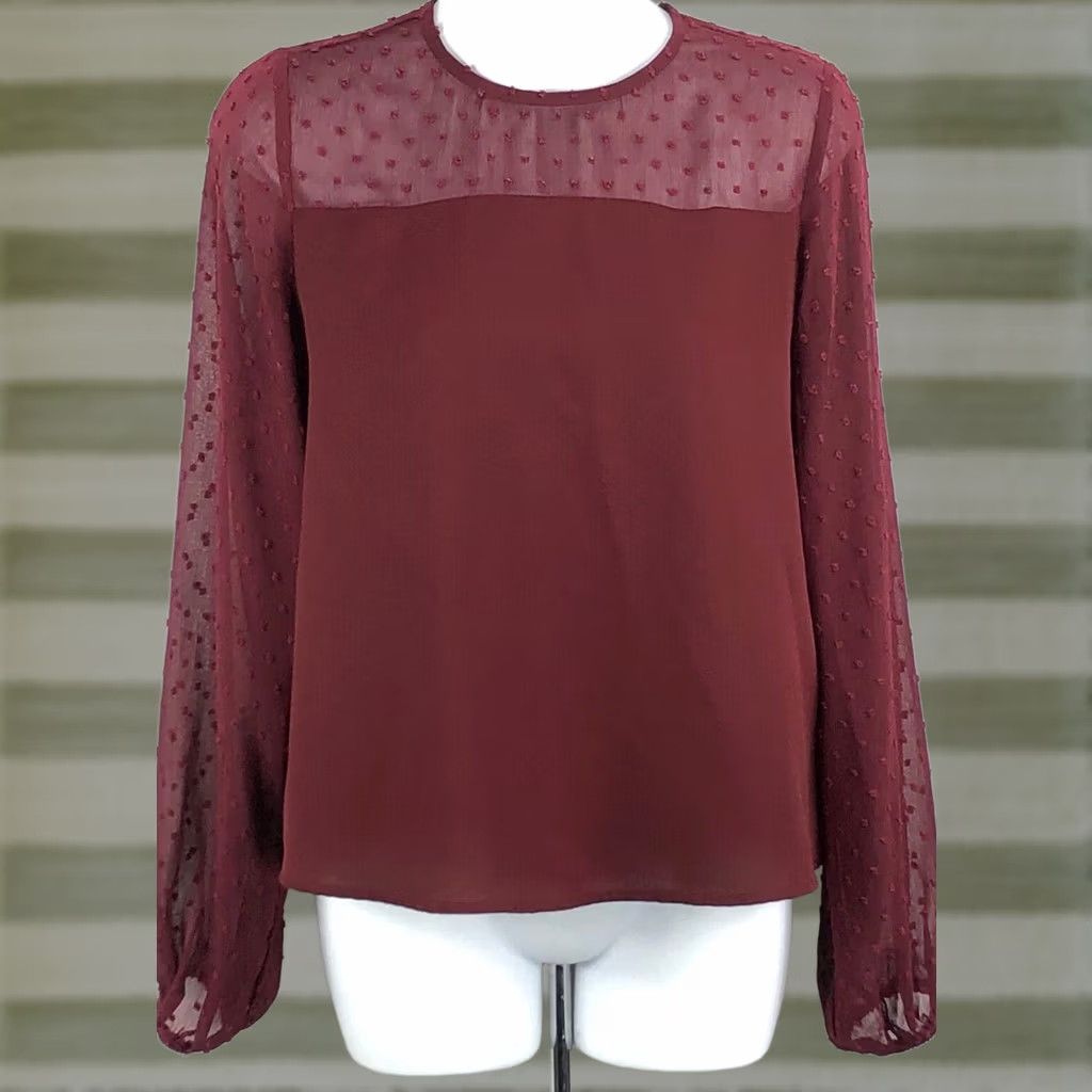Vintage Pink lily Blouse S Burgundy Balloon Sleeve Chiffon Pom Poms Boho Grunge Bohemian Fairy Whimsigoth Shirt Women Size S / US 4 / IT 40 - 1 Thumbnail