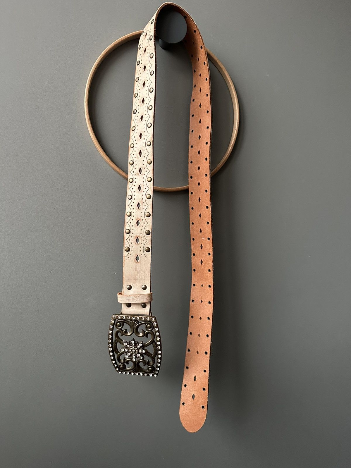 Vintage Vintage Western Boho Leather Belt Ornate Buckle Size ONE SIZE - 3 Thumbnail