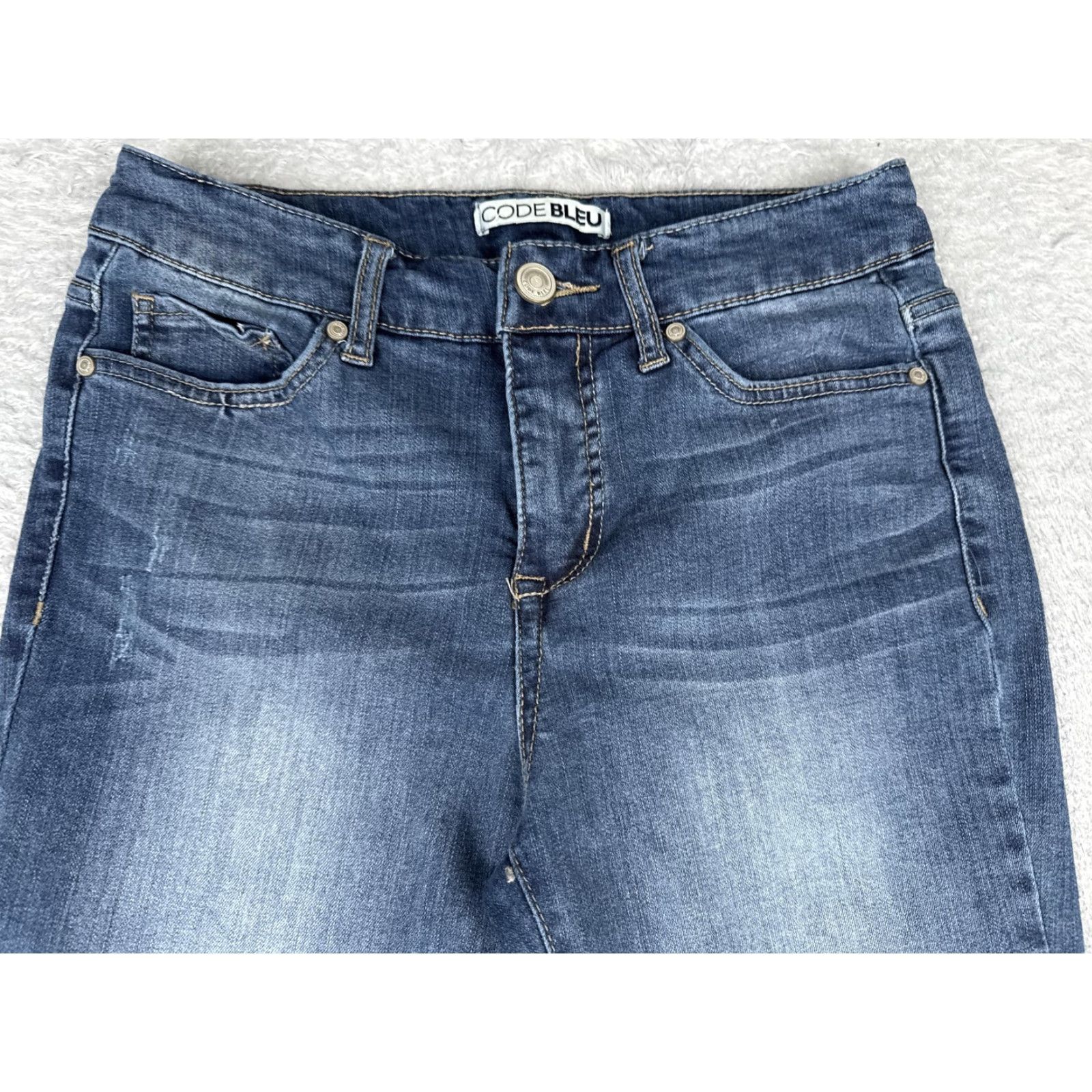 Vintage Code Bleu Jeans Womens Bootcut 6 Blue Medium Wash Mid Rise Stretch 27x31 Denim 5-Pocket Distressed Twin Button Zip Vintage No N/A Size 28" / US 6 / IT 42 - 4 Thumbnail