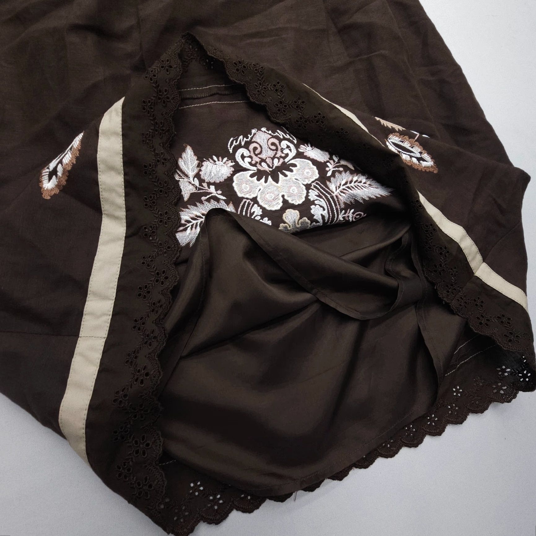Loft LOFT Ann Taylor Floral Embroidered Linen Blend Skirt - Knee Length A-Line, Brown, Size 10, Regular, Womens, Boho Festival Size 32" / US 10 / IT 46 - 5 Thumbnail