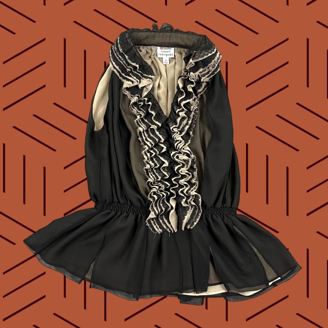 Neiman Marcus NEIMAN MARCUS Top Women Small Black Ruffled Georgette Sleeveless Prom Rodriguez Size S / US 4 / IT 40 - 1 Thumbnail
