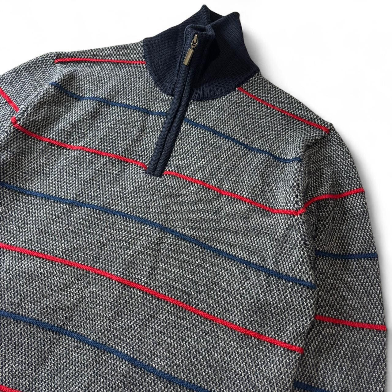 Vintage Vintage Grey Navy Striped Wool Blend Quarter-Zip Sweater - L Size US L / EU 52-54 / 3 - 2 Thumbnail