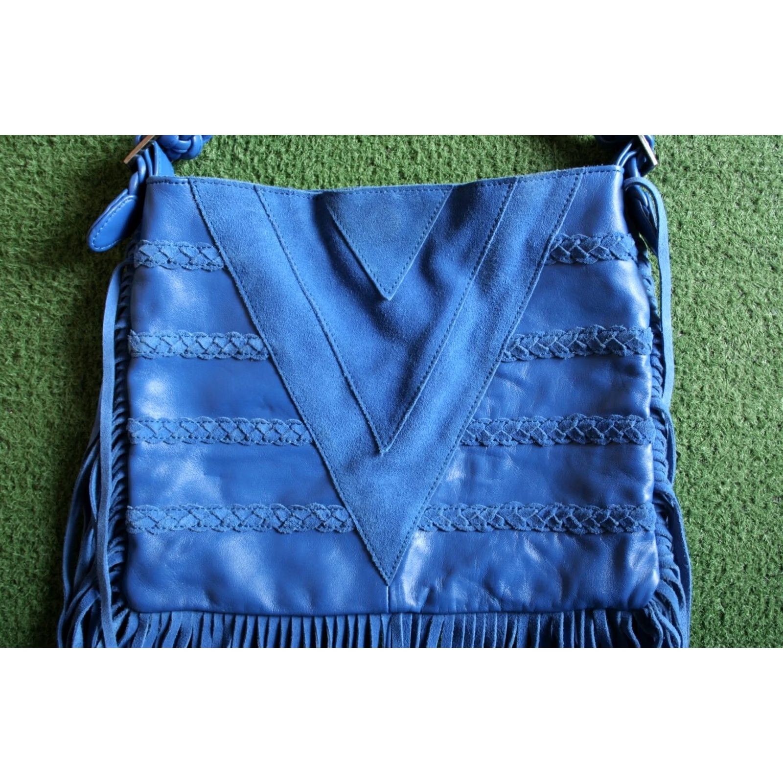 Vintage EMBER SKYE Leather & Suede Fringe Crossbody Bag - Cobalt Blue, Medium, Women's Shoulder/Shoulder Bag Size ONE SIZE - 2 Thumbnail