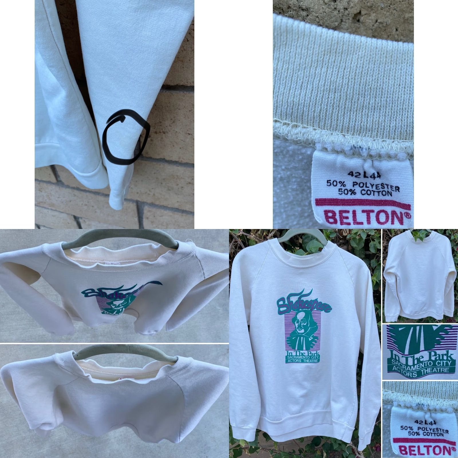 Vintage Vintage Shakespeare In The Park Sacramento City Actors Theatre Raglan Sweatshirt Mens L Ivory Graphic Print Pullover Long Sleeve 1980s Size US L / EU 52-54 / 3 - 8 Thumbnail