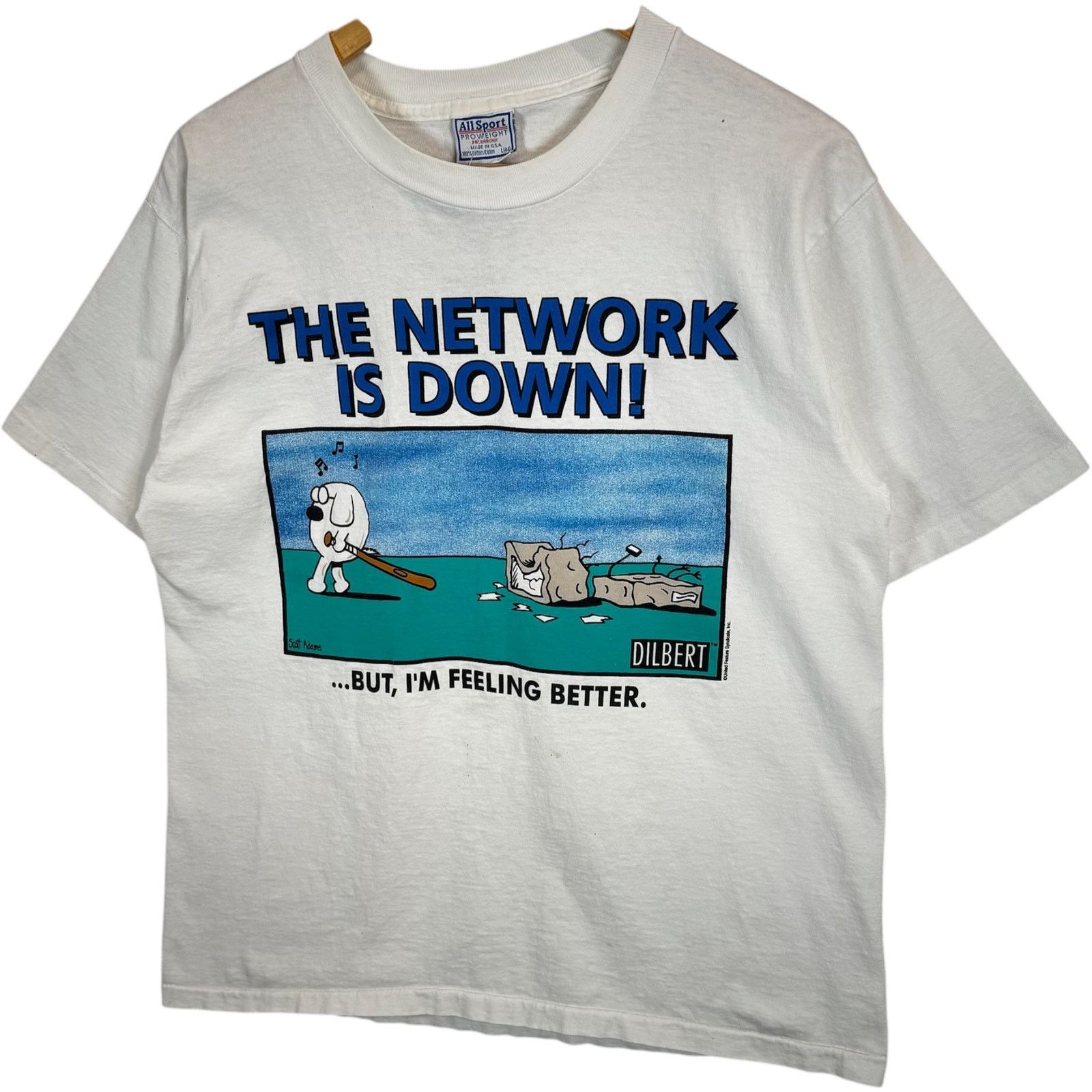 All Sport Vintage Dilbert "The Network Is Down" Tech Comic Tee 90s L Size US L / EU 52-54 / 3 - 3 Thumbnail
