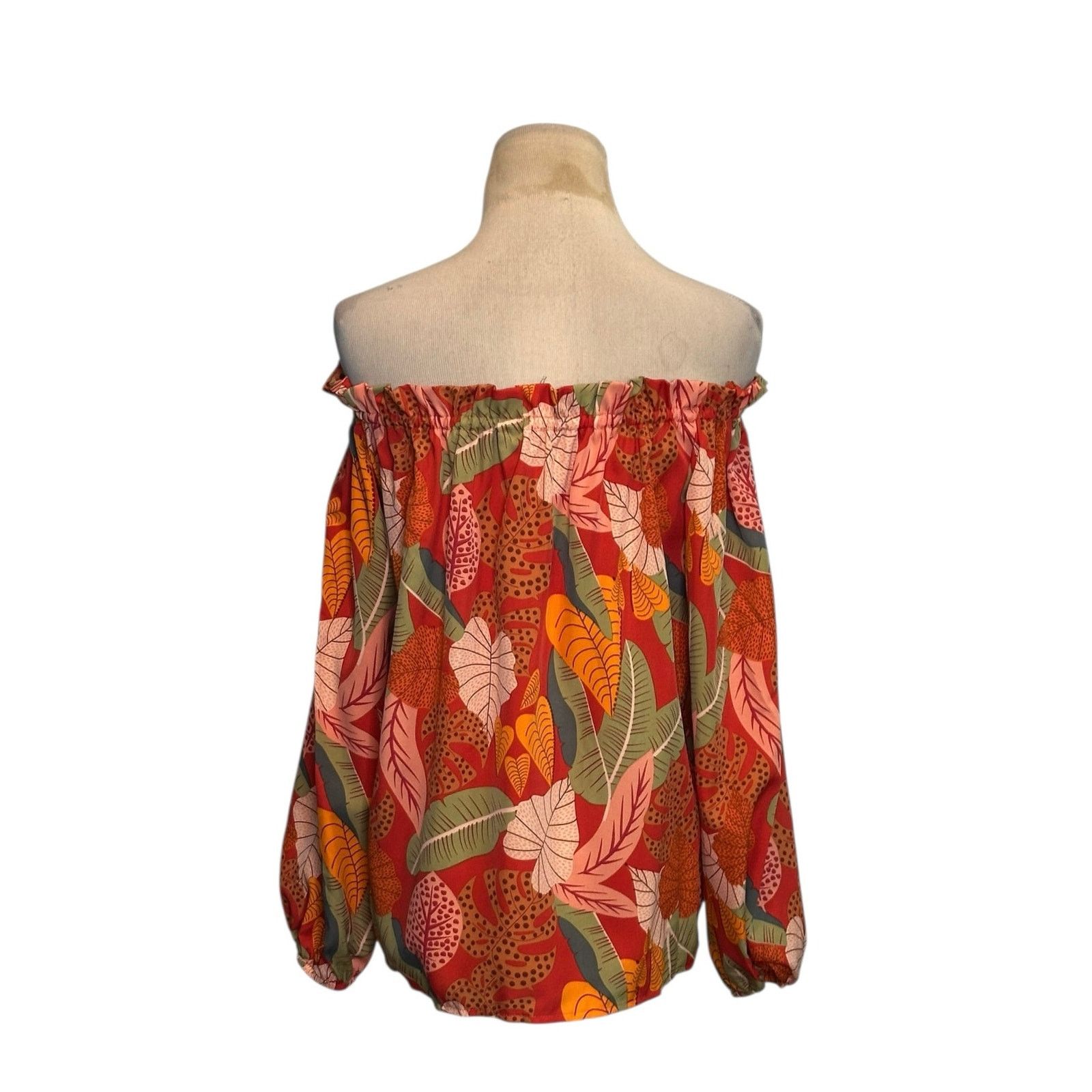 Shein Shein orange red floral off shoulder blouse size Large Size L / US 10 / IT 46 - 2 Thumbnail