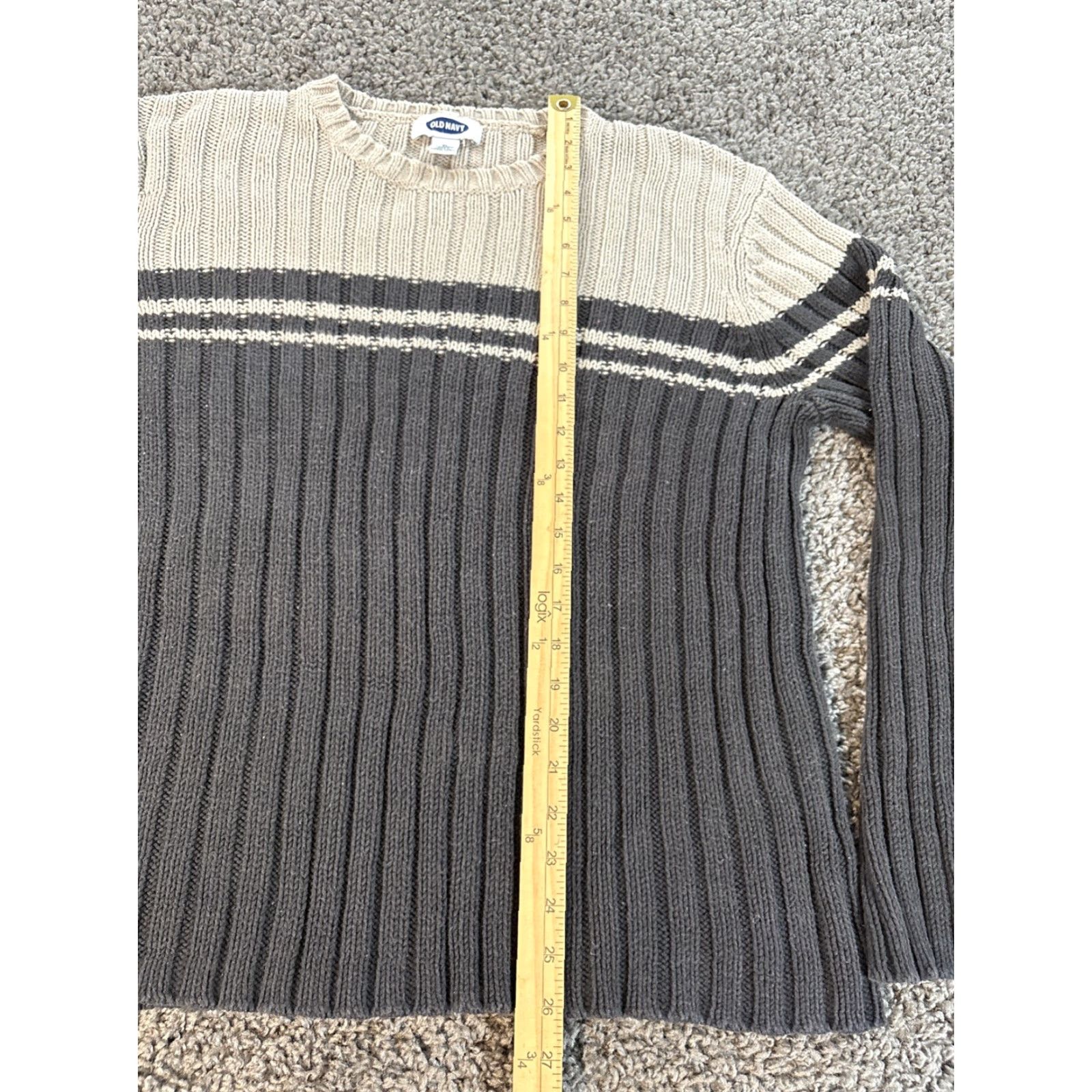 Old Navy VINTAGE Old Navy Stripe Knit Sweater Mens L Black 90s Crew Neck Fisherman Ribbed Pullover Size US L / EU 52-54 / 3 - 2 Thumbnail