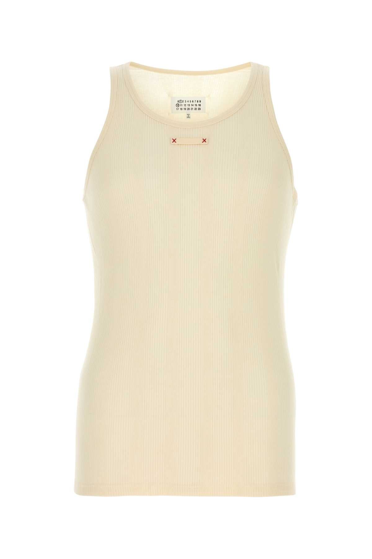 Tシャツ・カットソー MAISON MARGIELA Ivory Cotton Blend Tank Top Maison Margiela MAISON MARGIELA FRONT PRINT SLEEVELESS TOP